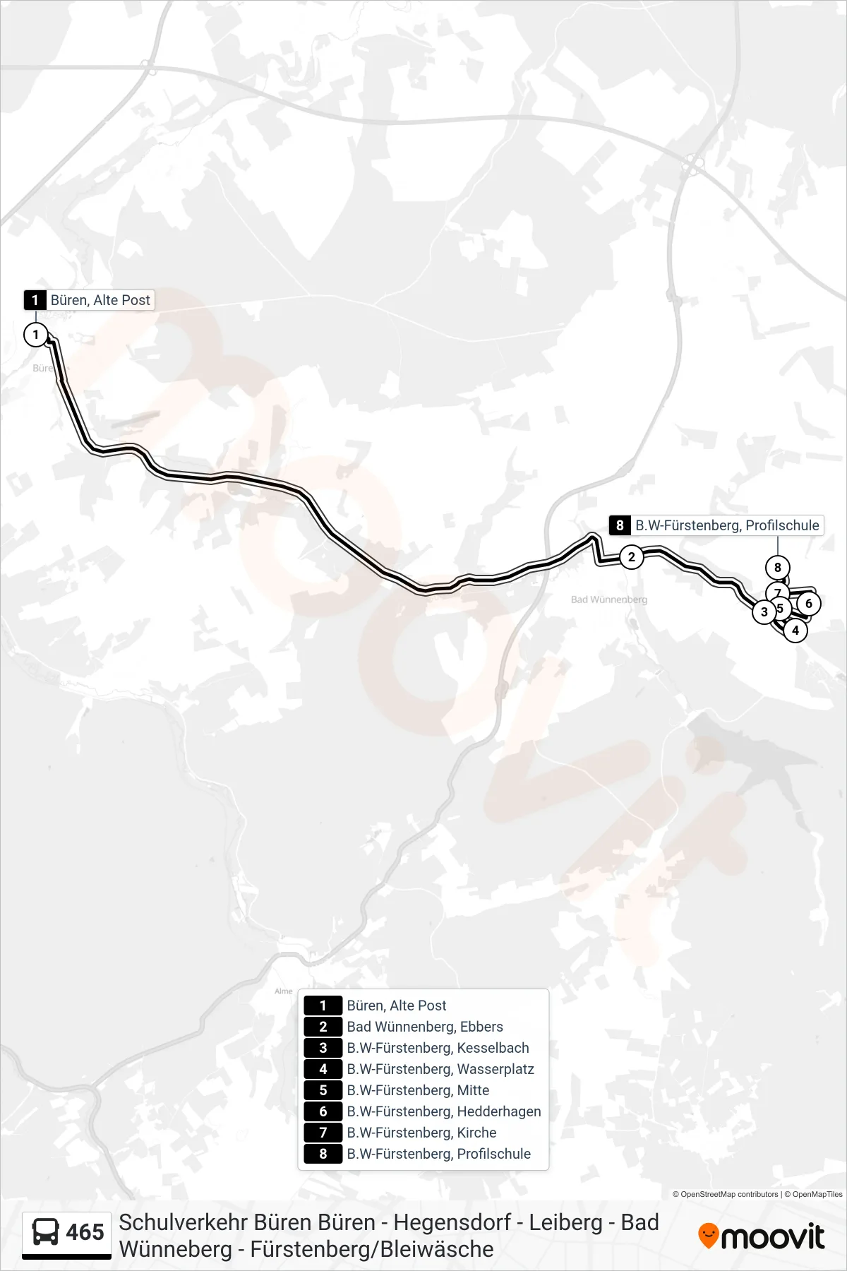465 bus Line (B.W-Fürstenberg, Profilschule) route and stops on a map
