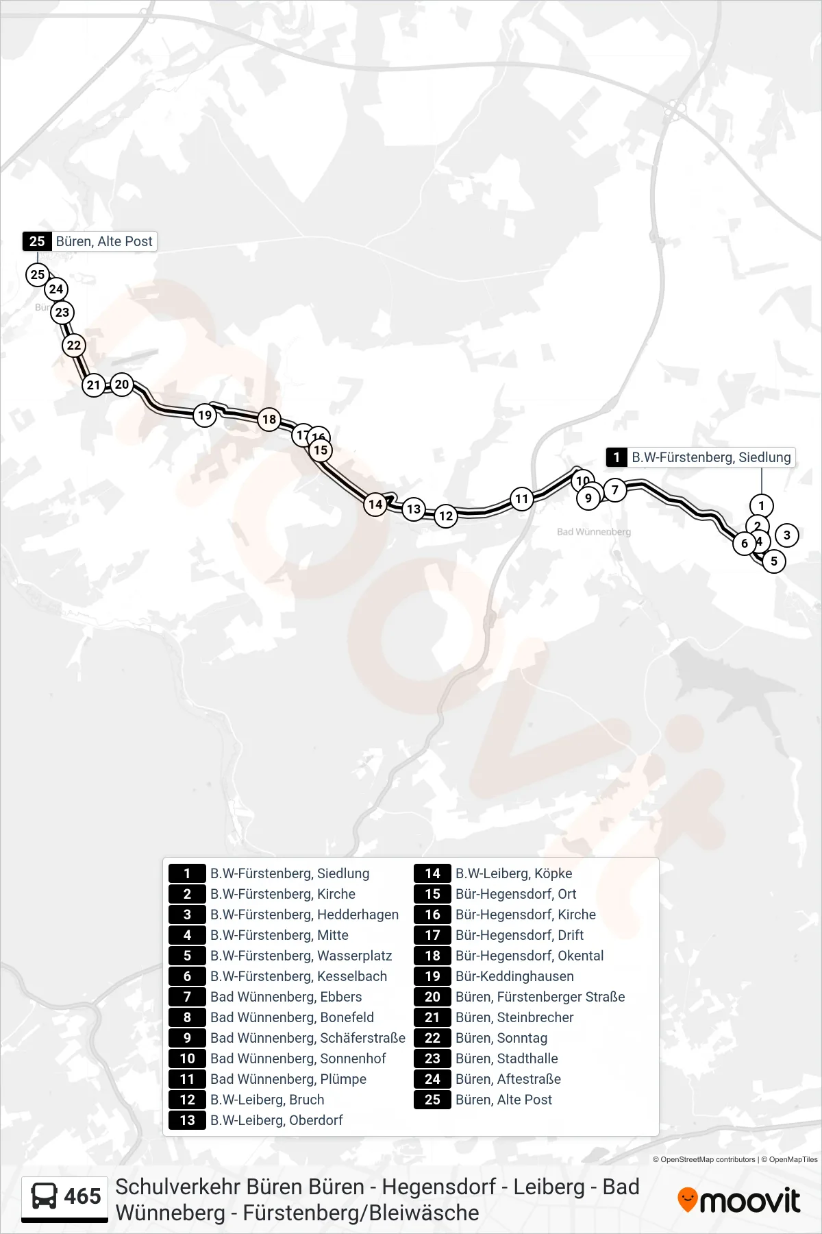 465 bus Line (Büren, Alte Post) route and stops on a map
