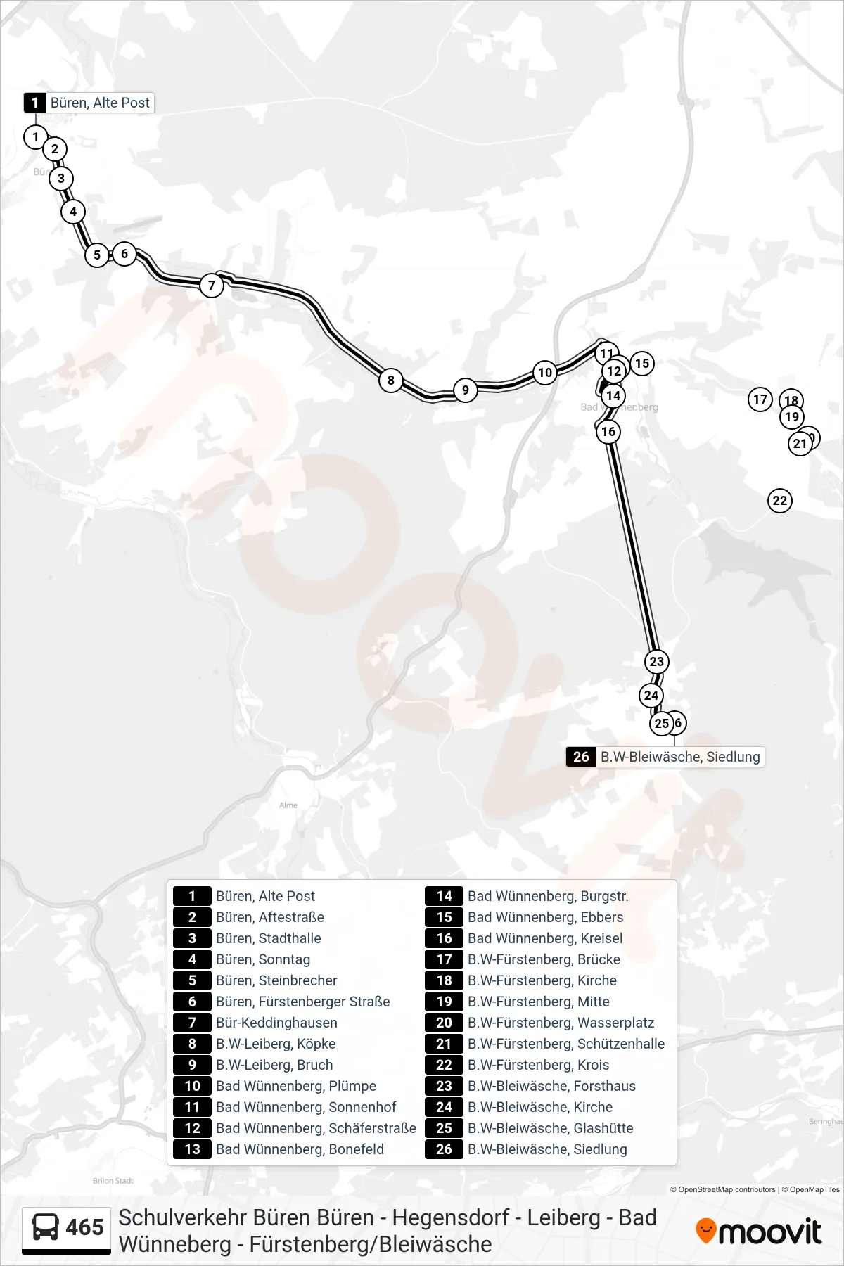 465 bus Line (B.W-Bleiwäsche, Siedlung) route and stops on a map