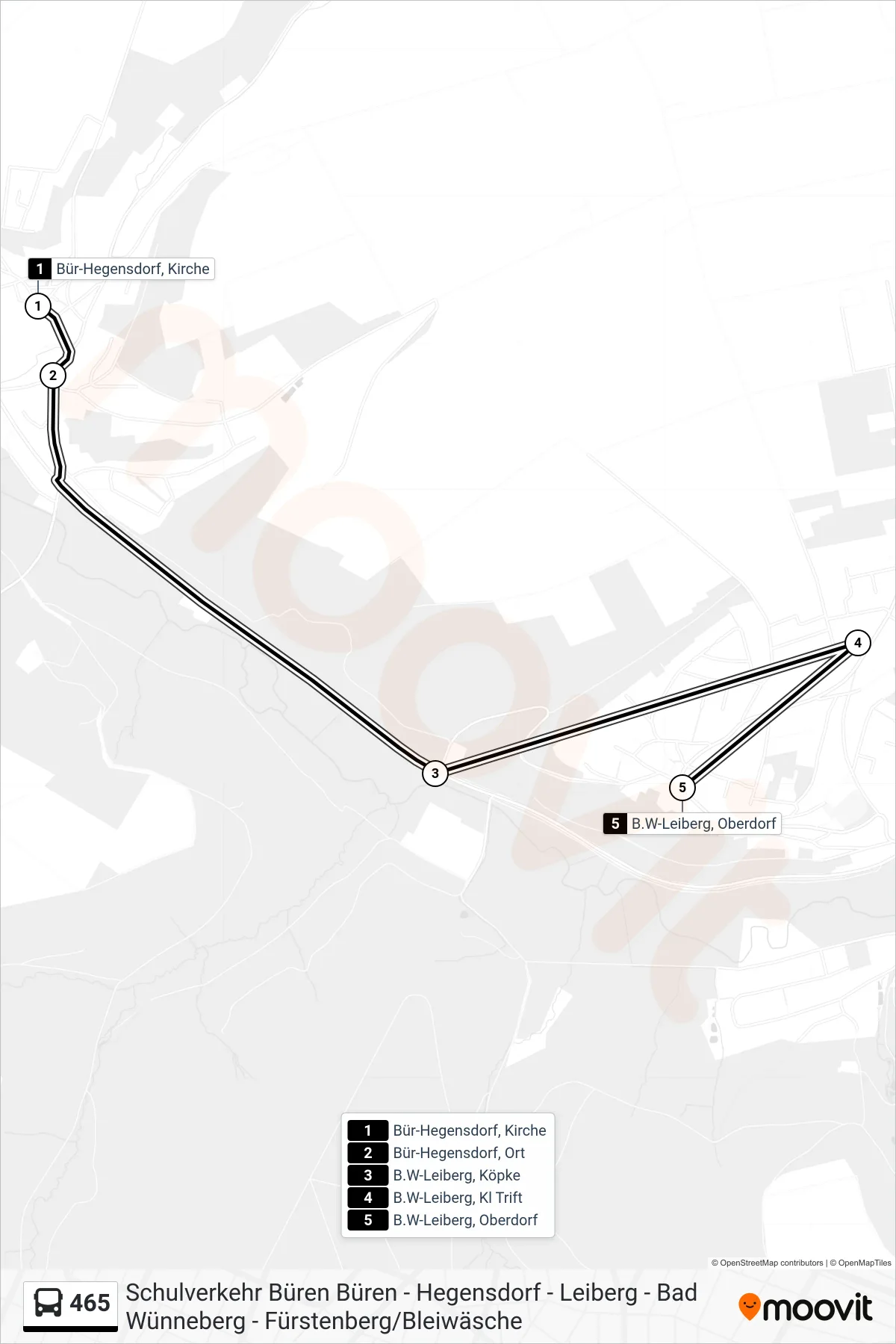 Linie 465 (Bus) Richtung B.W-Leiberg, Oberdorf: Route und Haltestellen auf der Karte
