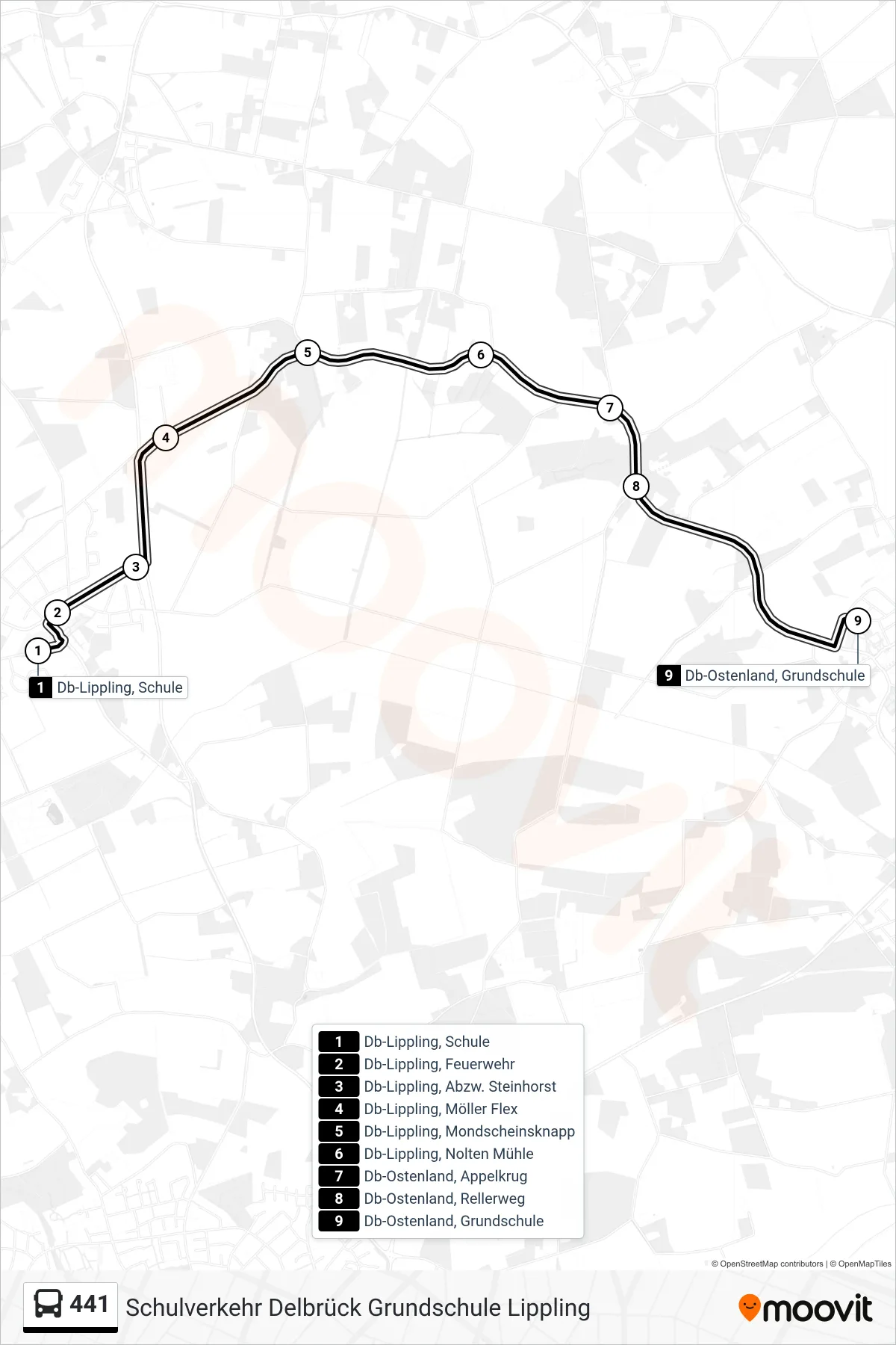 441 bus Line (Db-Ostenland, Grundschule) route and stops on a map