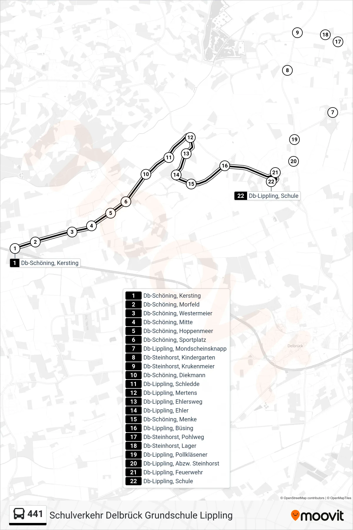 Linie 441 (Bus) Richtung Db-Lippling, Schule: Route und Haltestellen auf der Karte