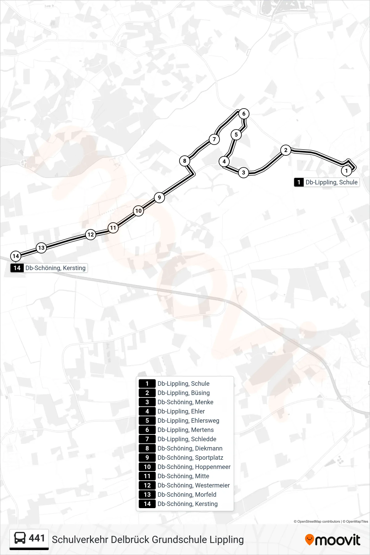 Linie 441 (Bus) Richtung Db-Schöning, Kersting: Route und Haltestellen auf der Karte