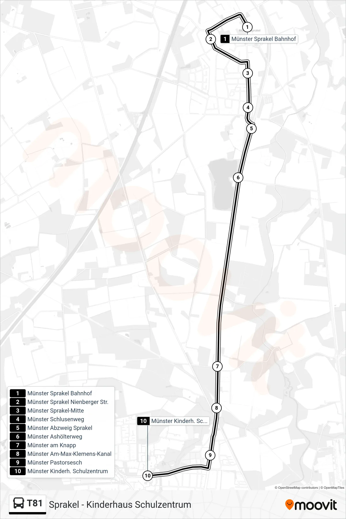 Linie T81 (Bus) Richtung Kinderhaus Schulzentrum: Route und Haltestellen auf der Karte