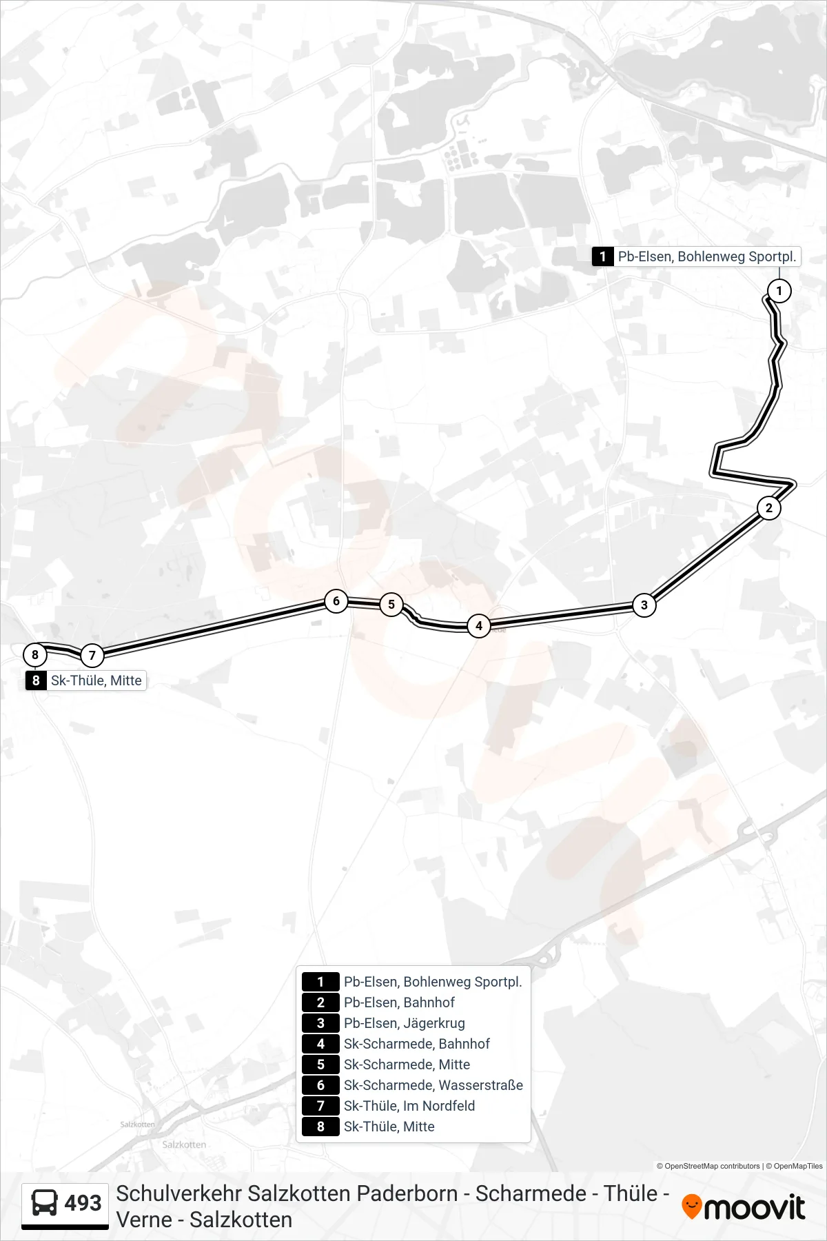 493 bus Line (Sk-Thüle, Mitte) route and stops on a map