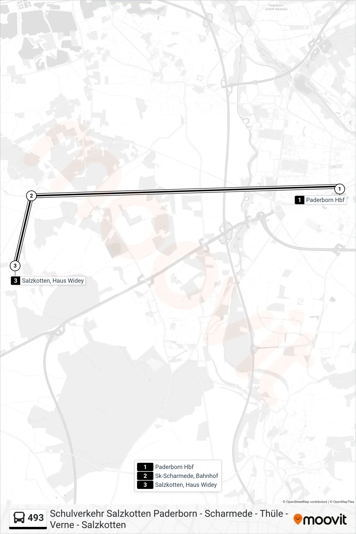 493 bus Line (Salzkotten, Haus Widey) route and stops on a map