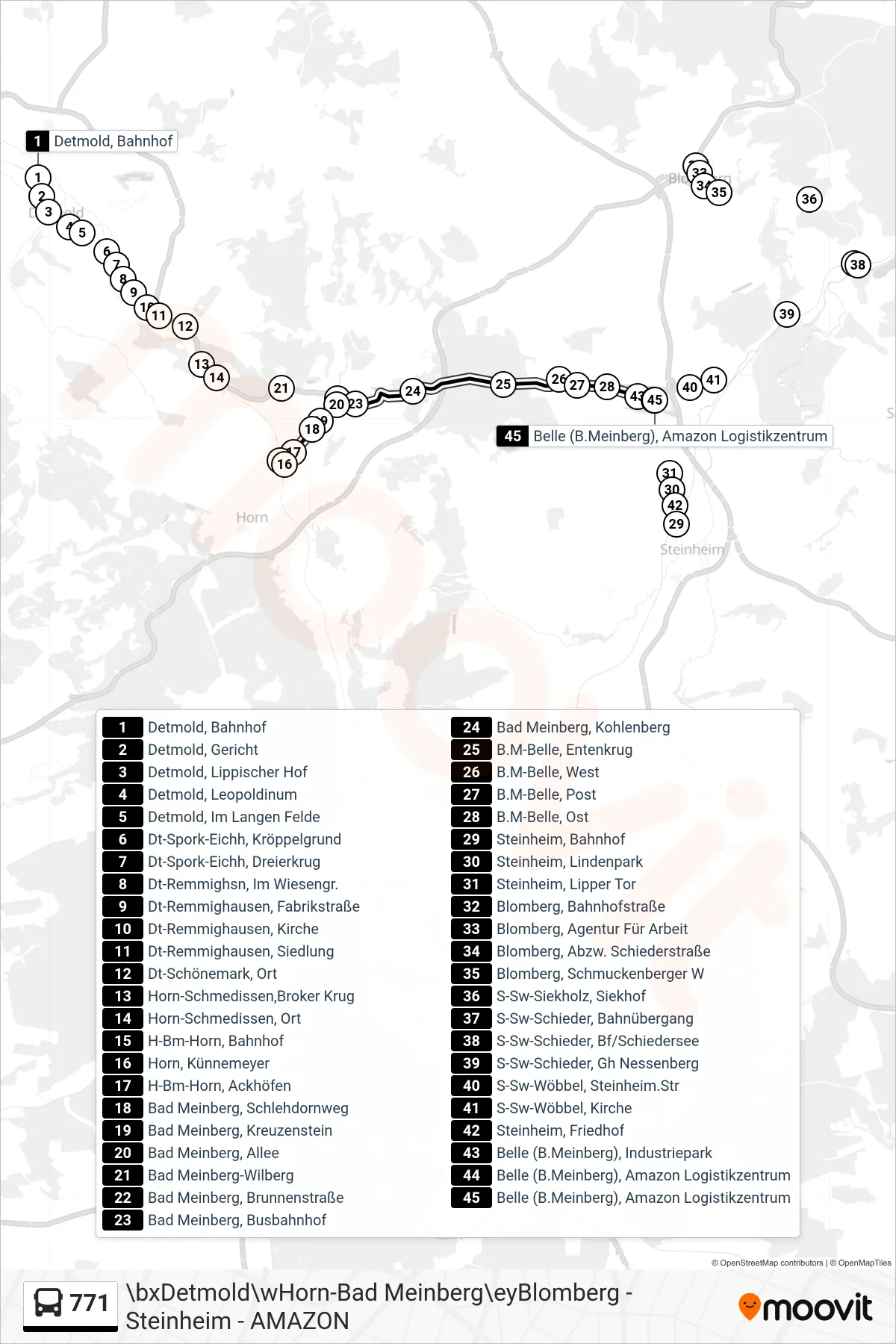 Linie 771 (Bus) Richtung Belle: Route und Haltestellen auf der Karte