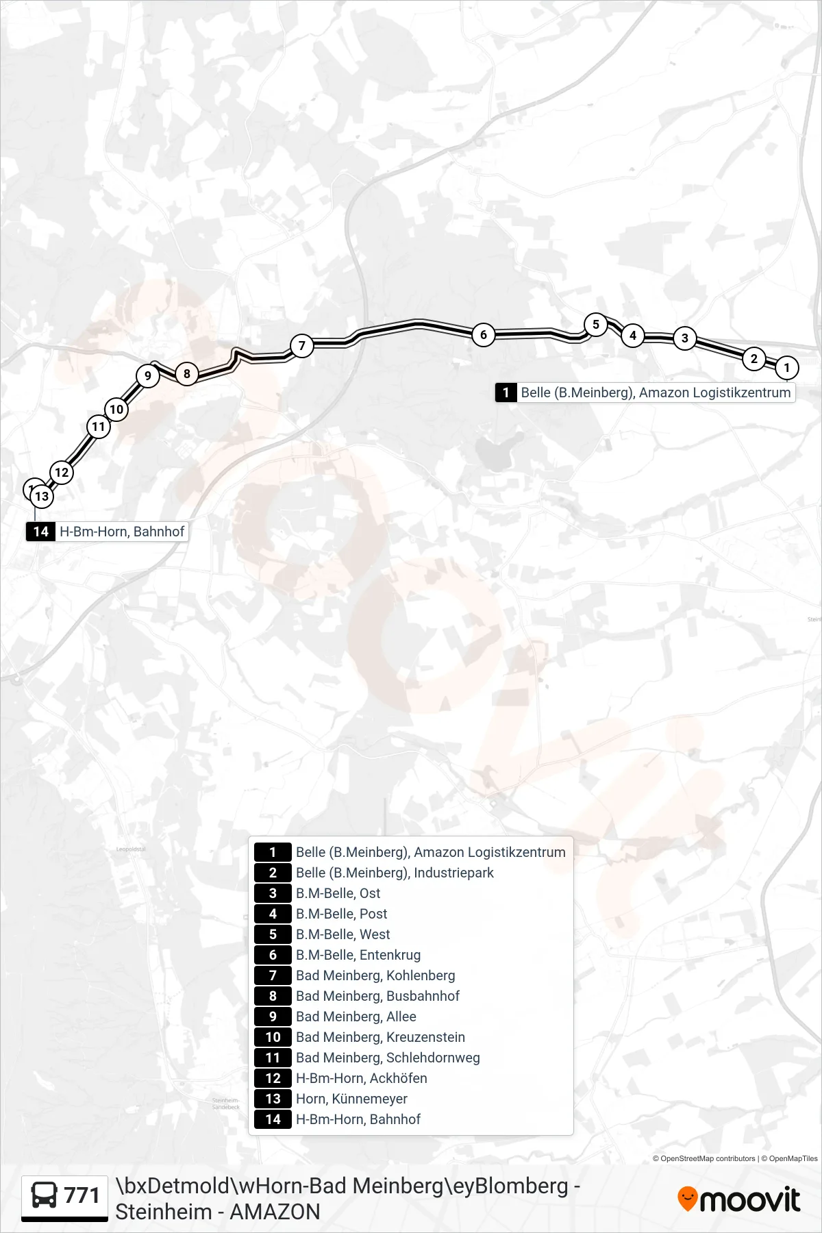 Linie 771 (Bus) Richtung Horn: Route und Haltestellen auf der Karte