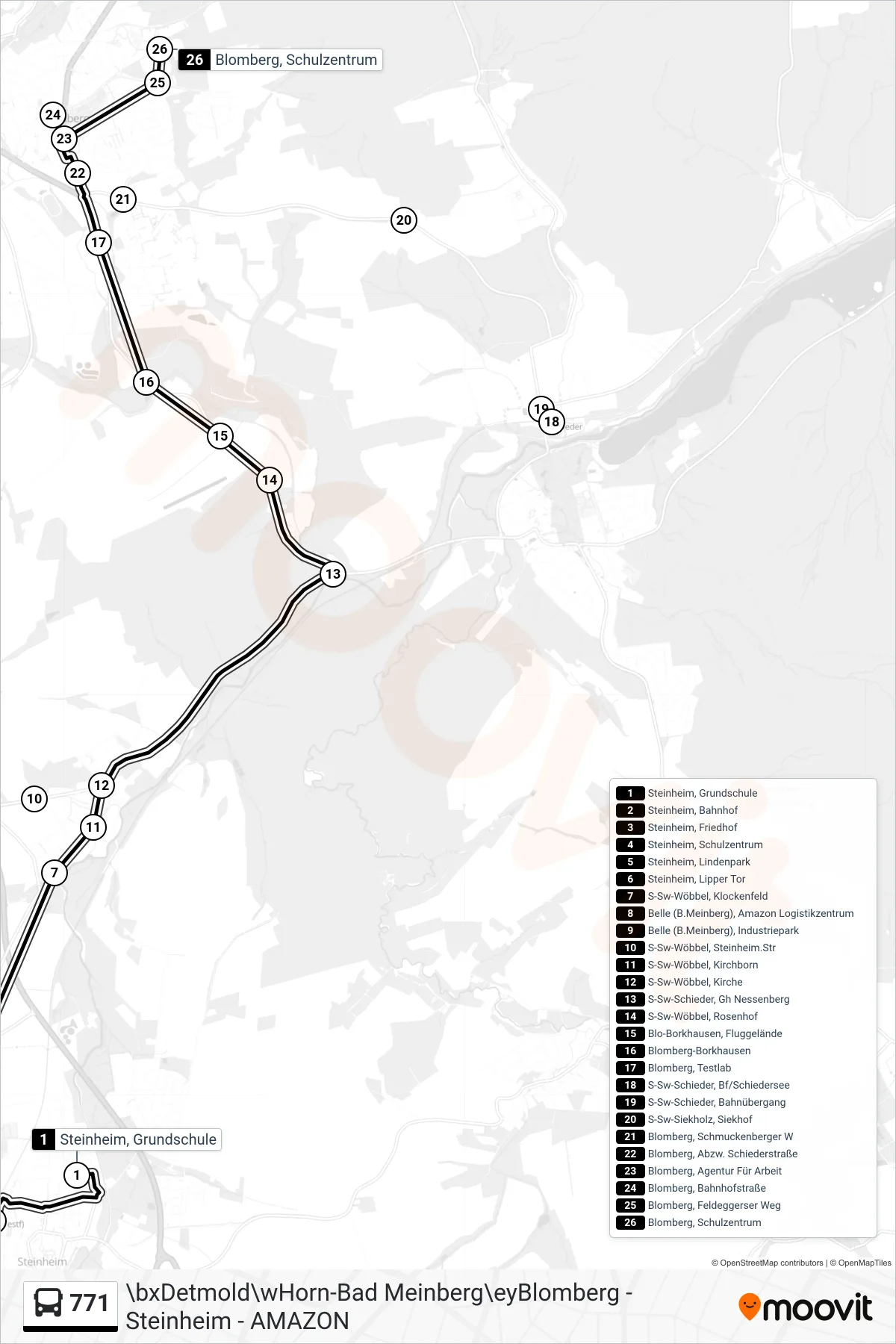 771 bus Line (Blomberg) route and stops on a map