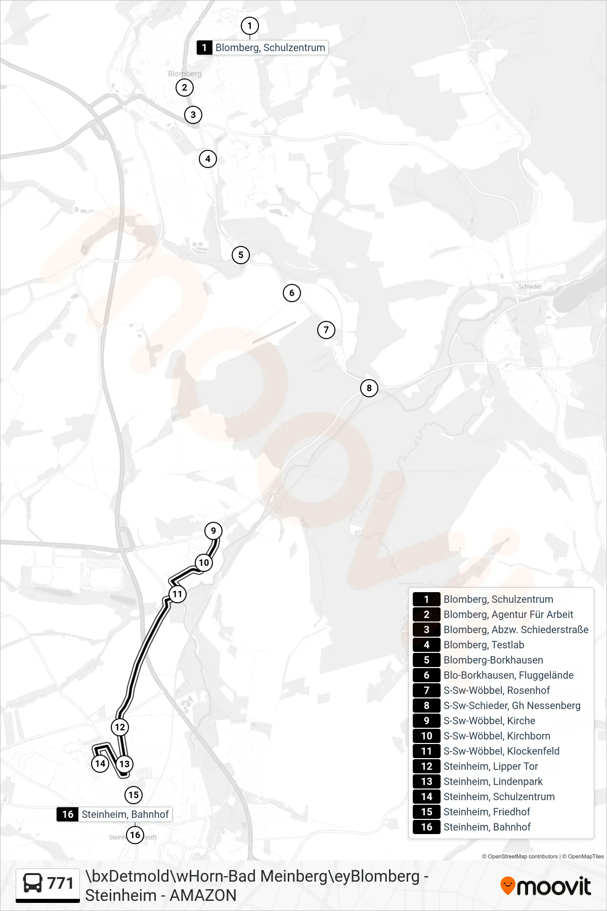 Linie 771 (Bus) Richtung Steinheim: Route und Haltestellen auf der Karte