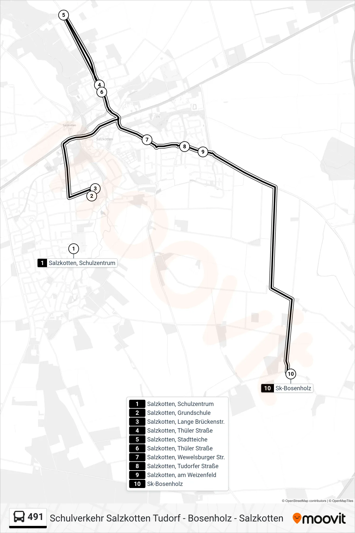Linie 491 (Bus) Richtung Sk-Bosenholz: Route und Haltestellen auf der Karte