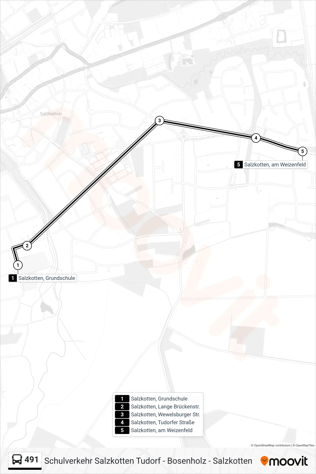 491 bus Line (Salzkotten, am Weizenfeld) route and stops on a map