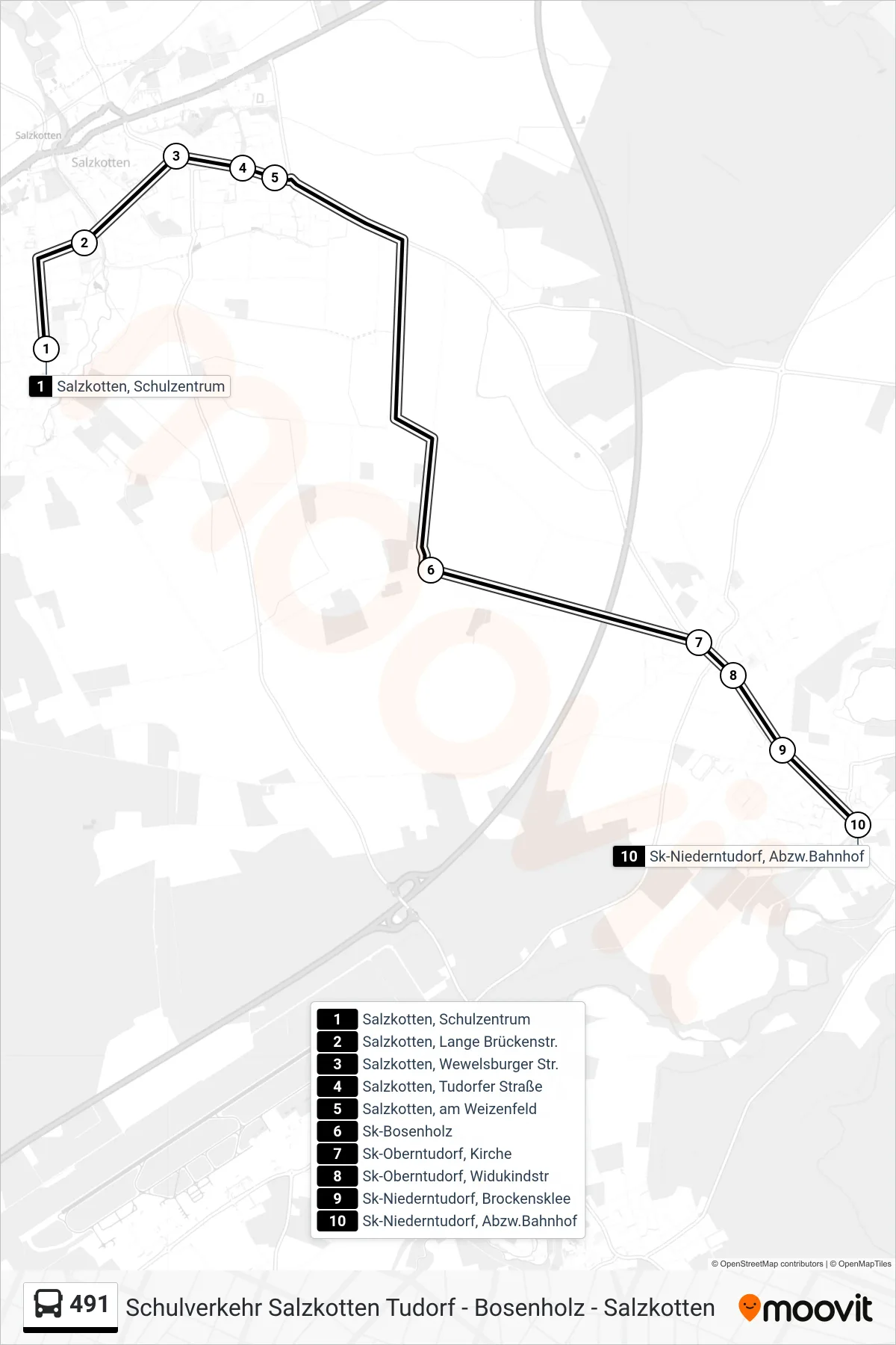 Linie 491 (Bus) Richtung Sk-Niederntudorf, Abzw.Bahnhof: Route und Haltestellen auf der Karte