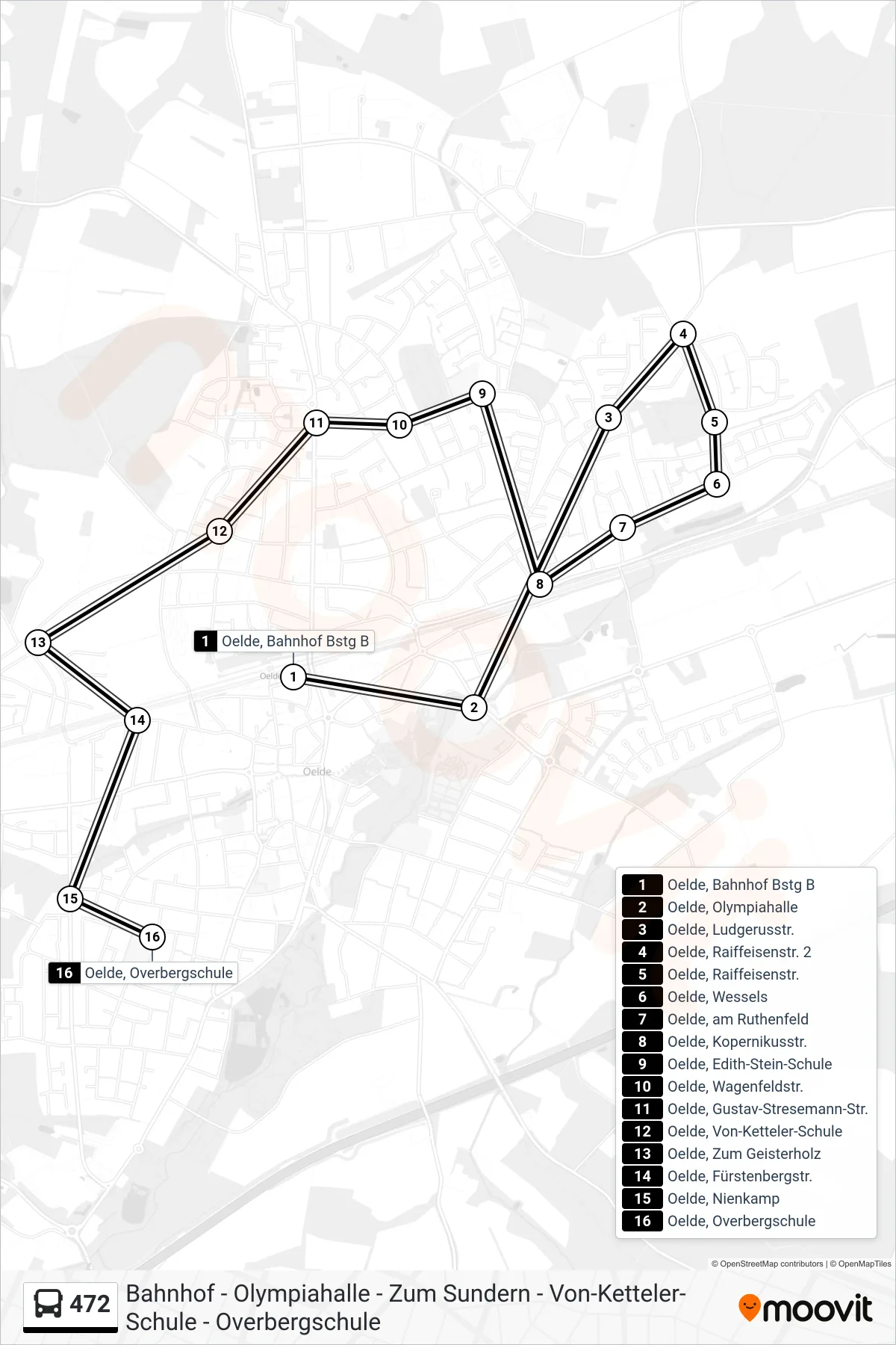472 bus Line (Oelde, Overbergschule) route and stops on a map