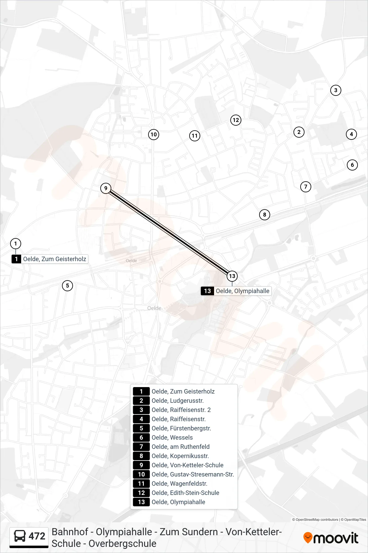 Linie 472 (Bus) Richtung Oelde, Olympiahalle: Route und Haltestellen auf der Karte