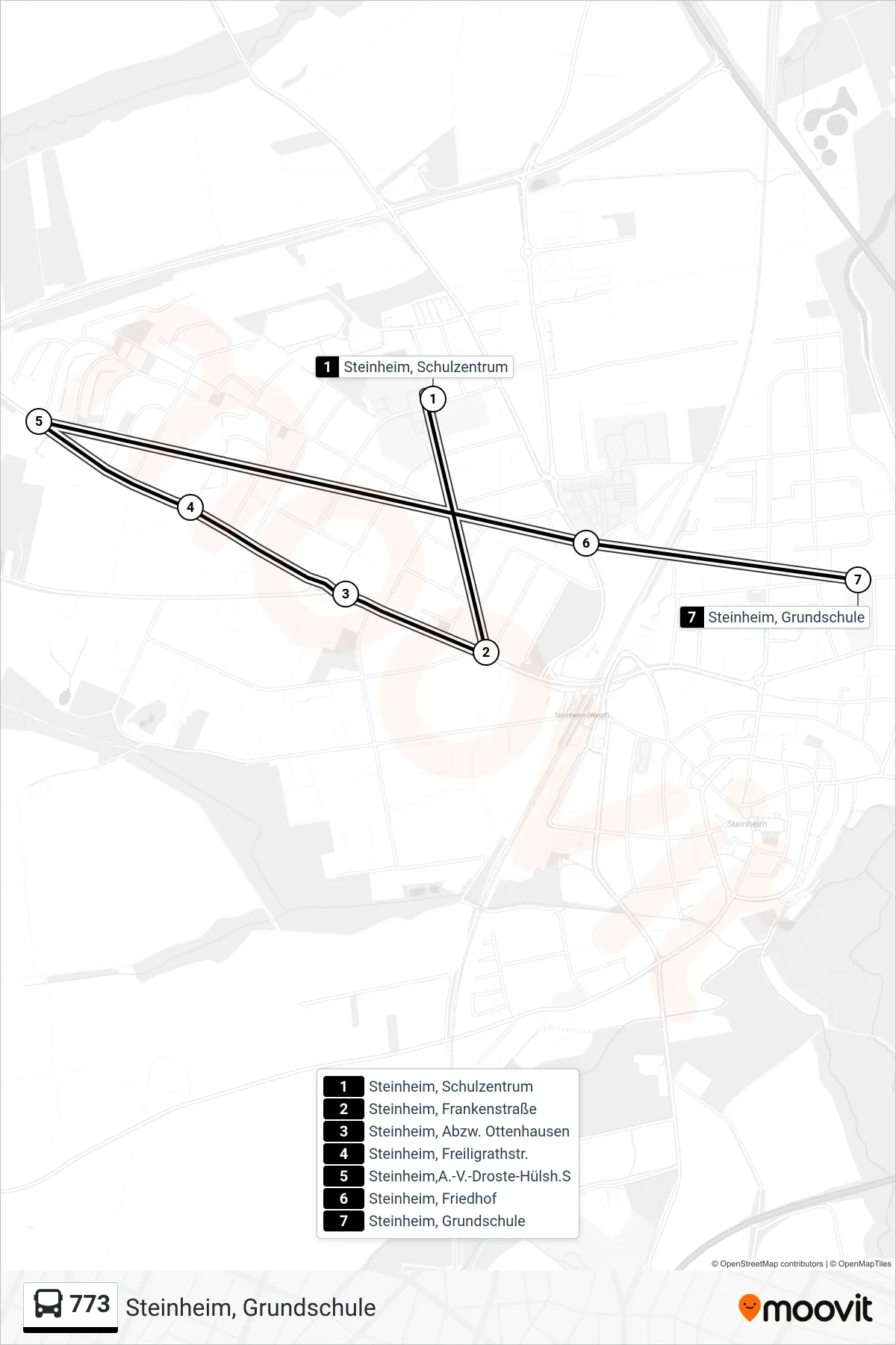 773 bus Line (Steinheim, Grundschule) route and stops on a map