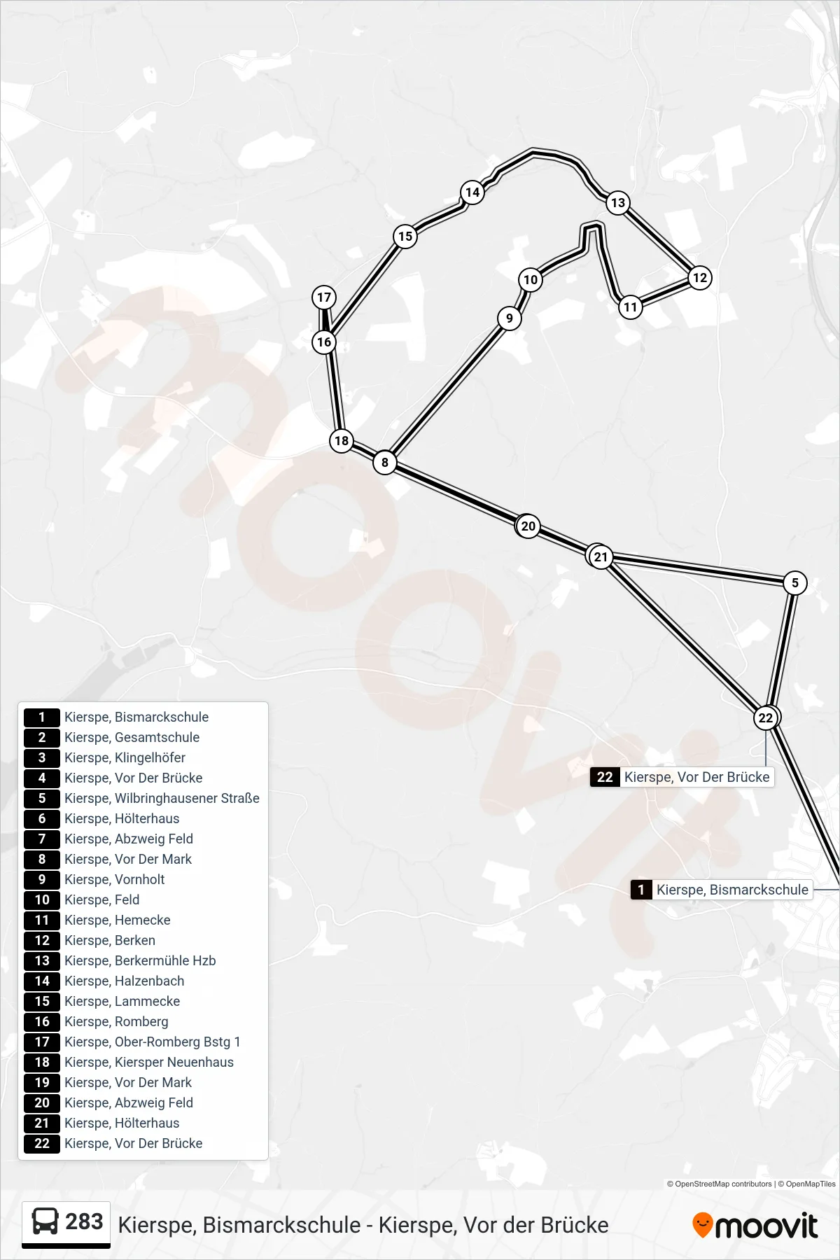 Linie 283 (Bus) Richtung Kierspe, Vor Der Brücke: Route und Haltestellen auf der Karte
