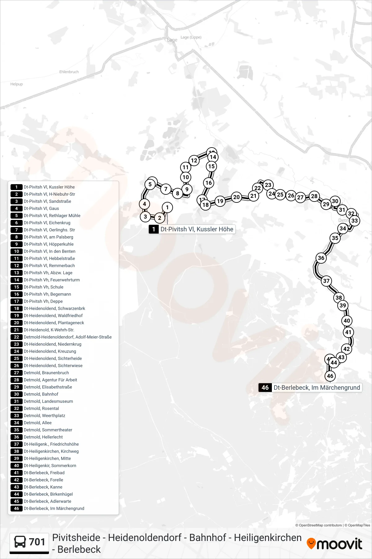 Linie 701 (Bus) Richtung Berlebeck: Route und Haltestellen auf der Karte