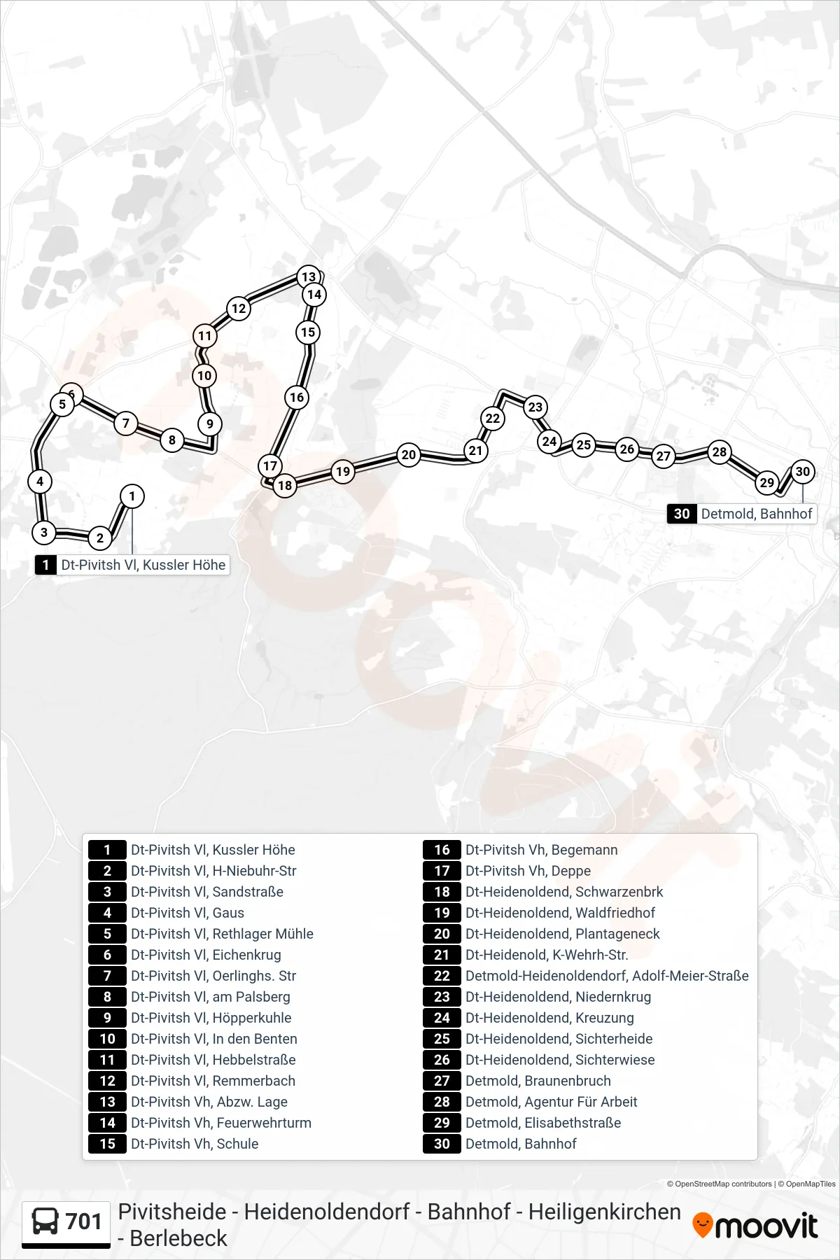 701 bus Line (Bahnhof) route and stops on a map