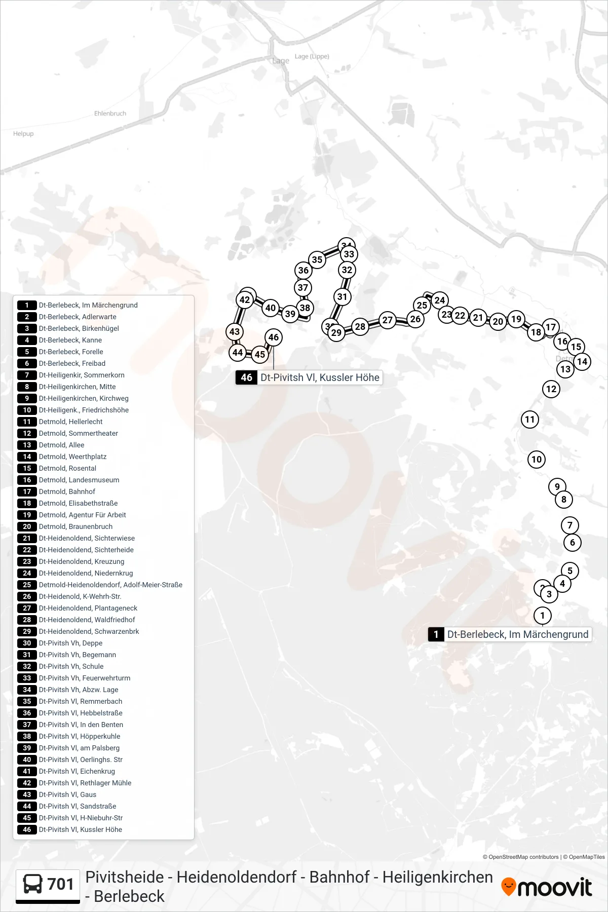 701 bus Line (Dt-Pivitsh Vl, Kussler Höhe) route and stops on a map