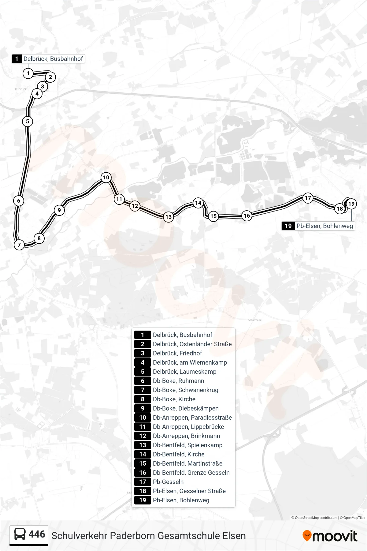 Linie 446 (Bus) Richtung Pb-Elsen, Bohlenweg: Route und Haltestellen auf der Karte