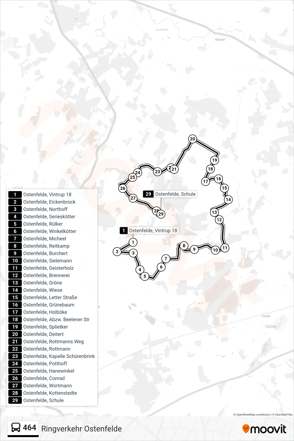464 bus Line (Ostenfelde, Schule) route and stops on a map