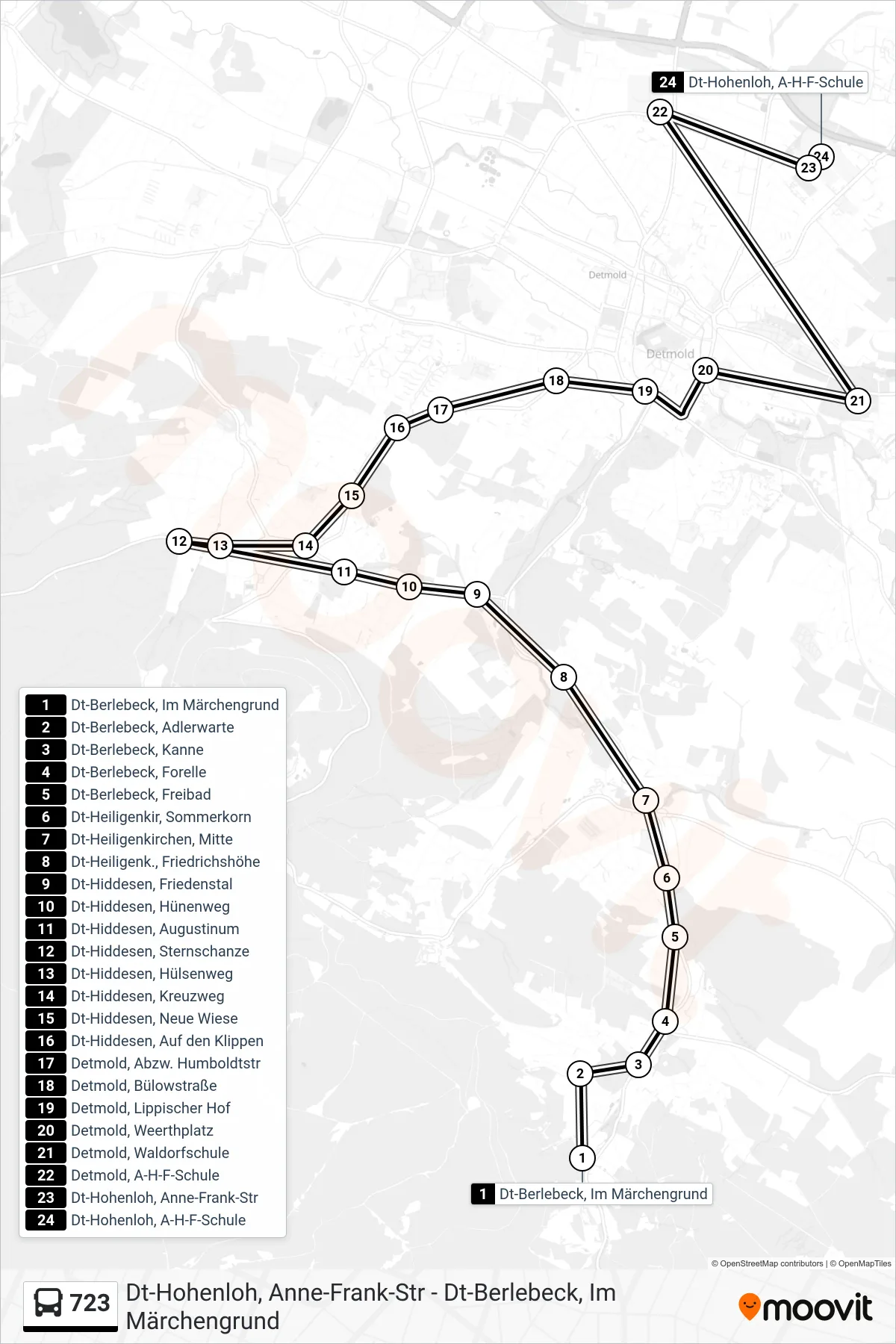 723 bus Line (Dt-Hohenloh, A-H-F-Schule) route and stops on a map