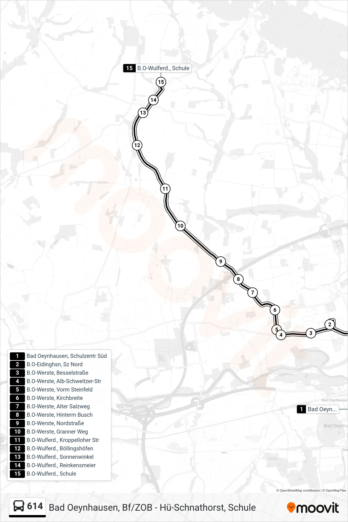 614 bus Line (Wulferdingsen Glockengarten) route and stops on a map