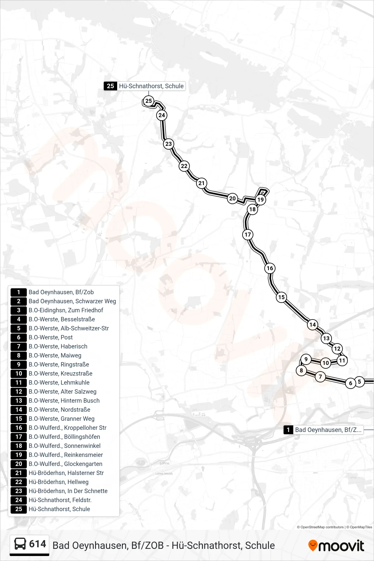 614 bus Line (Schnathorst (604 Lübbecke)) route and stops on a map