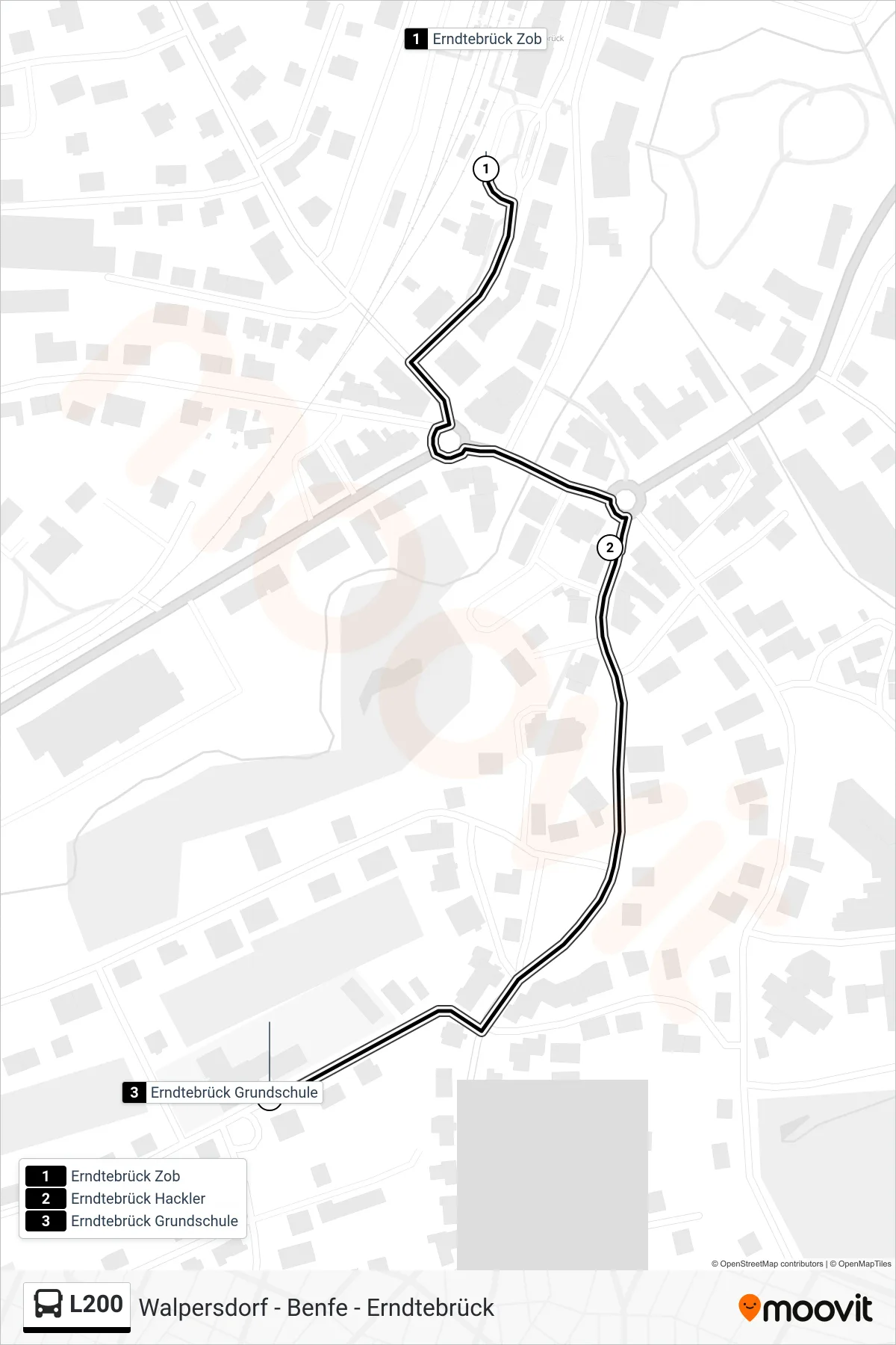L200 bus Line (Erndtebrück Grundschule) route and stops on a map