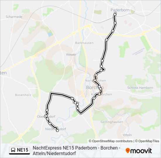 Автобус NE15: карта маршрута