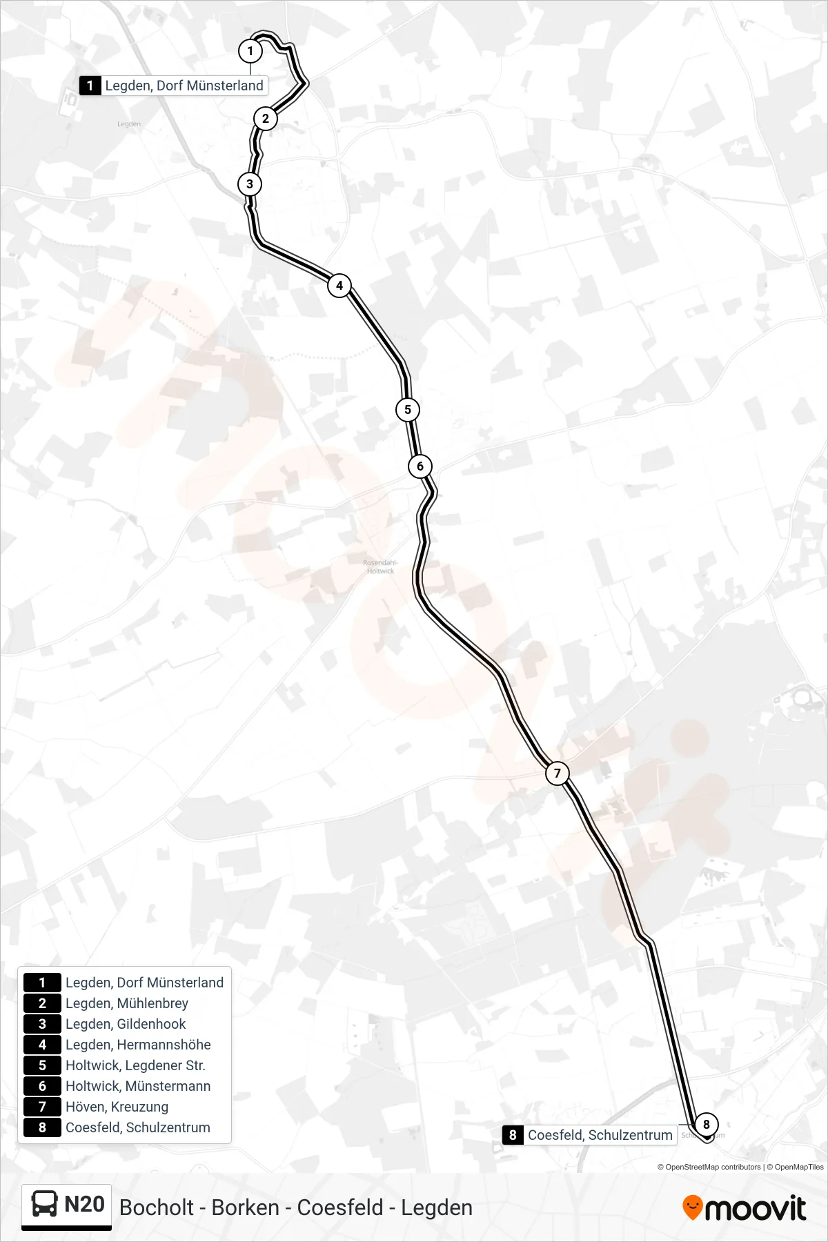 Linie N20 (Bus) Richtung Coesfeld, Schulzentrum: Route und Haltestellen auf der Karte