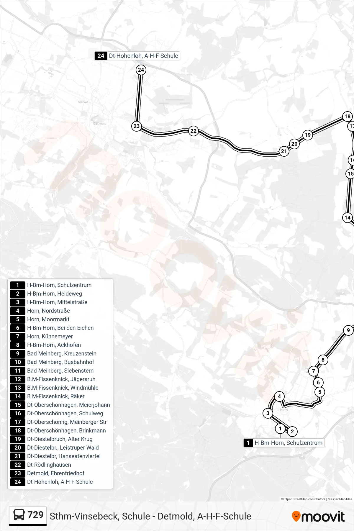 729 bus Line (Dt-Hohenloh, A-H-F-Schule) route and stops on a map