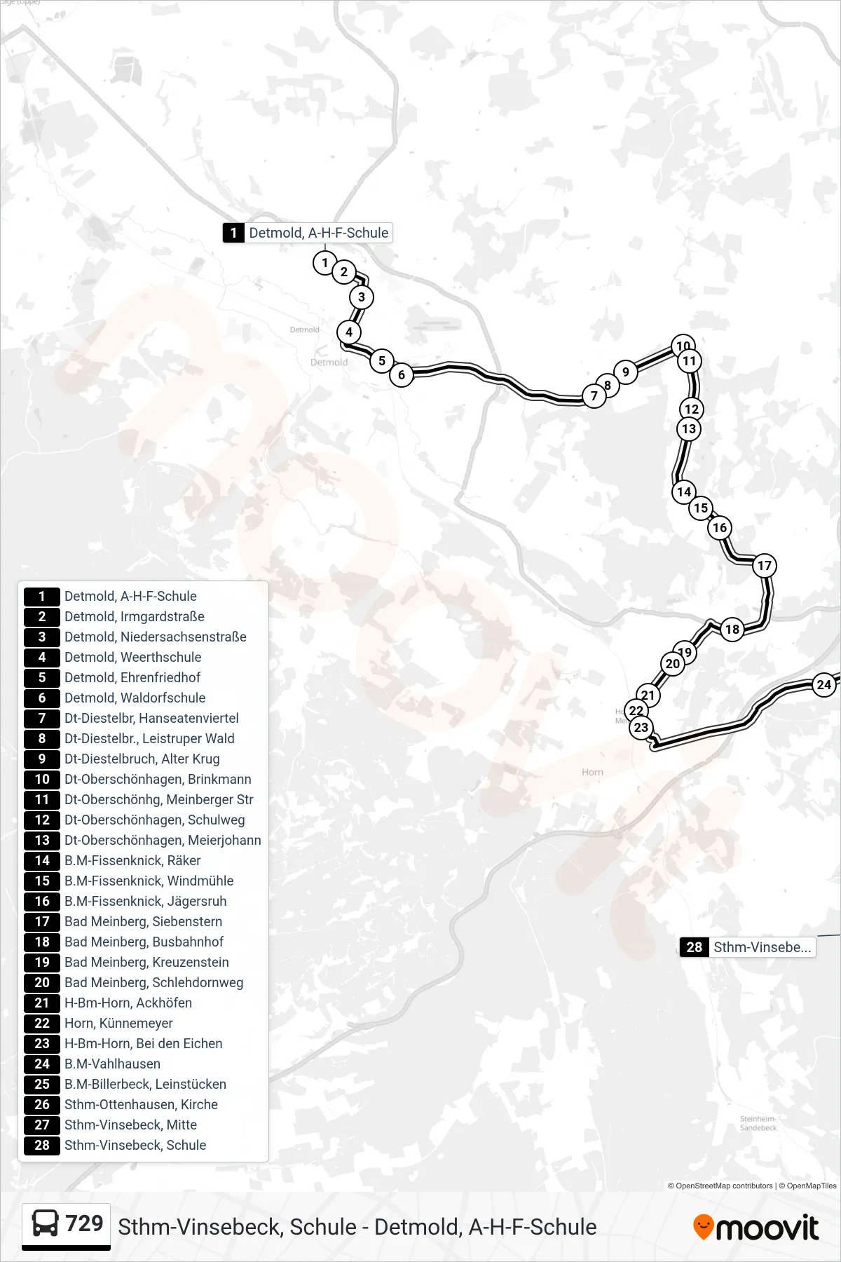Linie 729 (Bus) Richtung Sthm-Vinsebeck, Schule: Route und Haltestellen auf der Karte