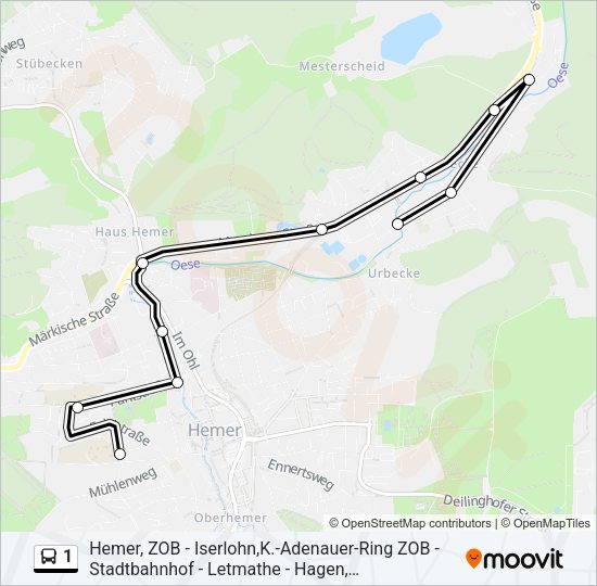 Автобус 1: карта маршрута