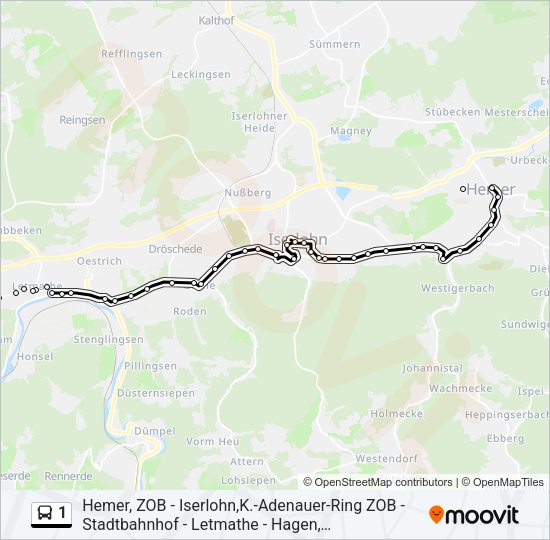 Автобус 1: карта маршрута