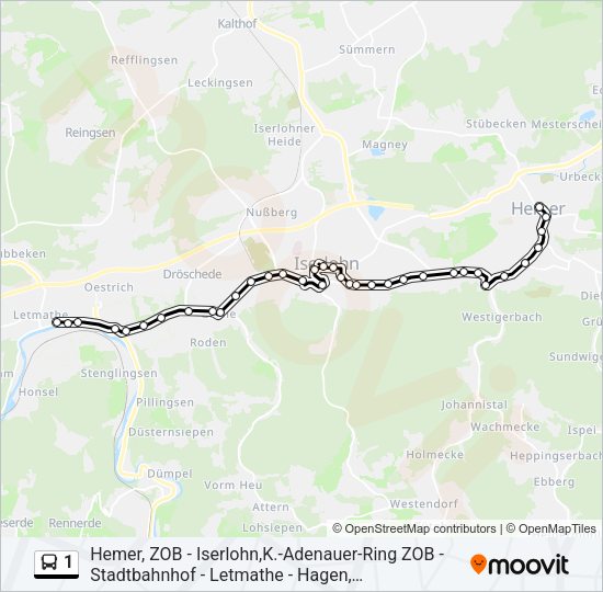 Автобус 1: карта маршрута
