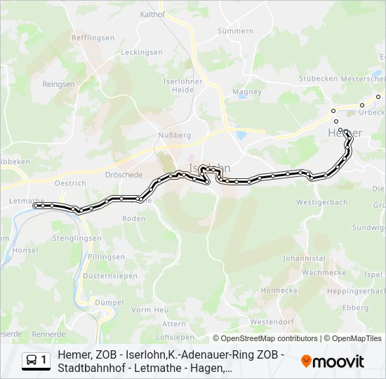 Автобус 1: карта маршрута