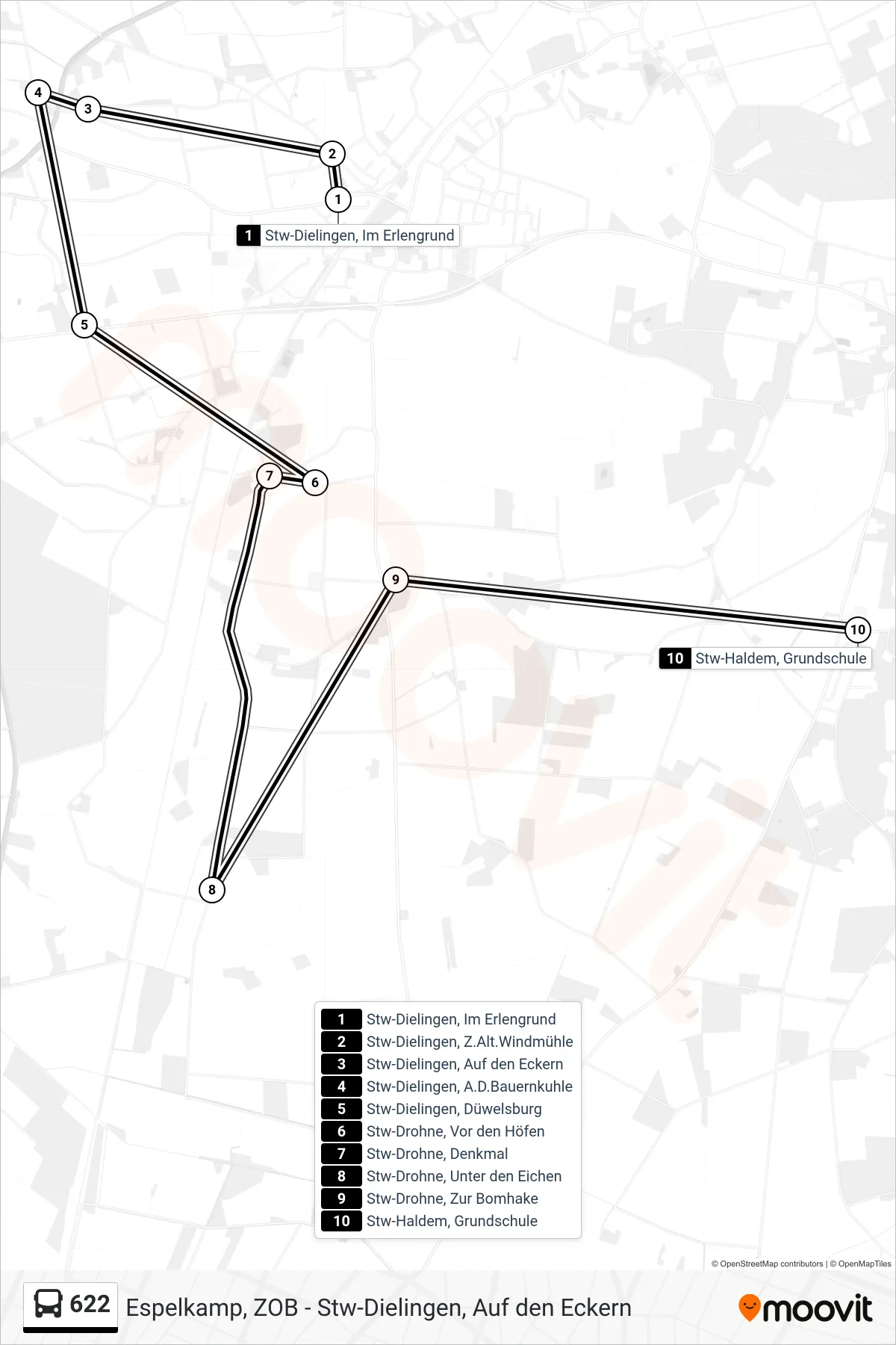Linie 622 (Bus) Richtung Haldem: Route und Haltestellen auf der Karte