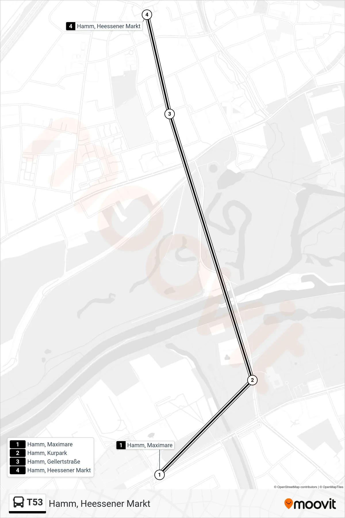 Linie T53 (Bus) Richtung Hamm, Heessener Markt: Route und Haltestellen auf der Karte