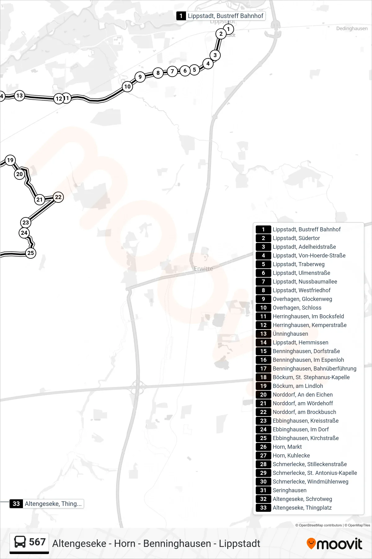 567 bus Line (Altengeseke, Thingplatz) route and stops on a map