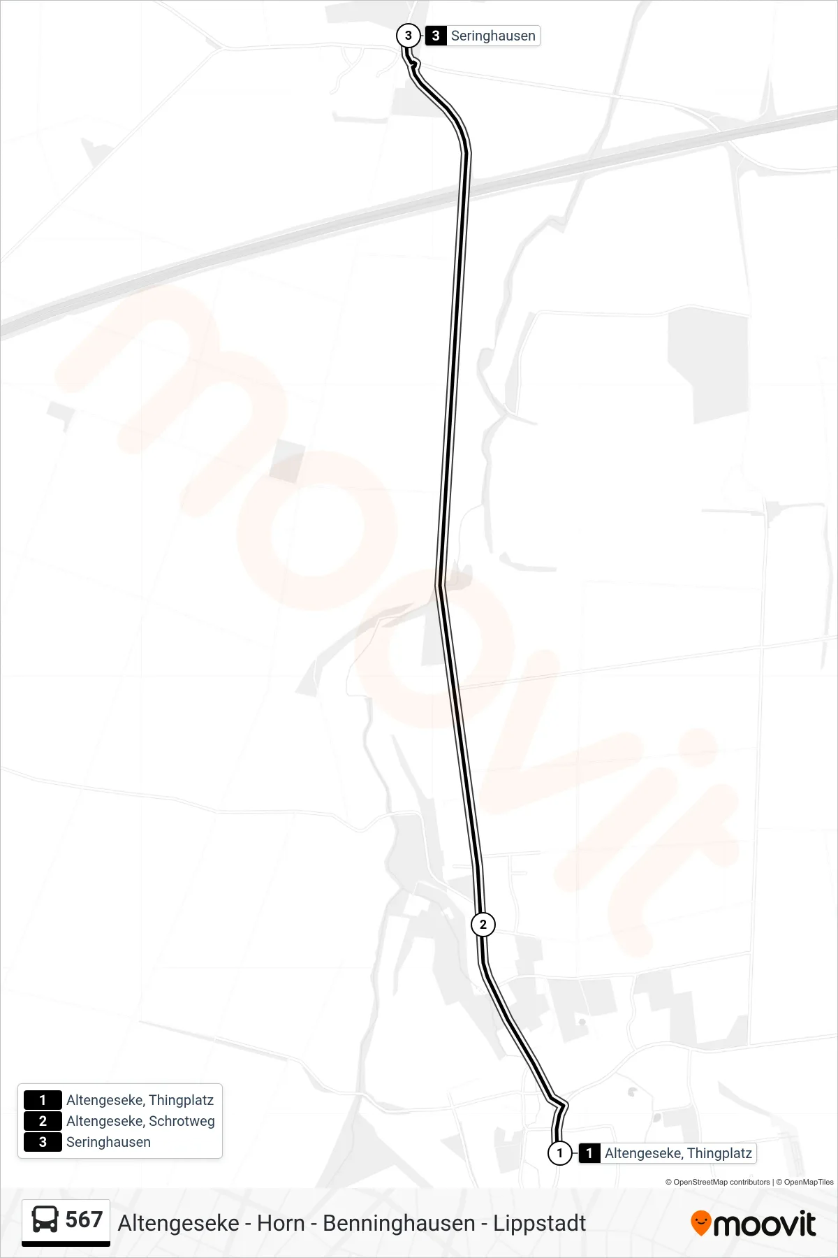 567 bus Line (Seringhausen) route and stops on a map
