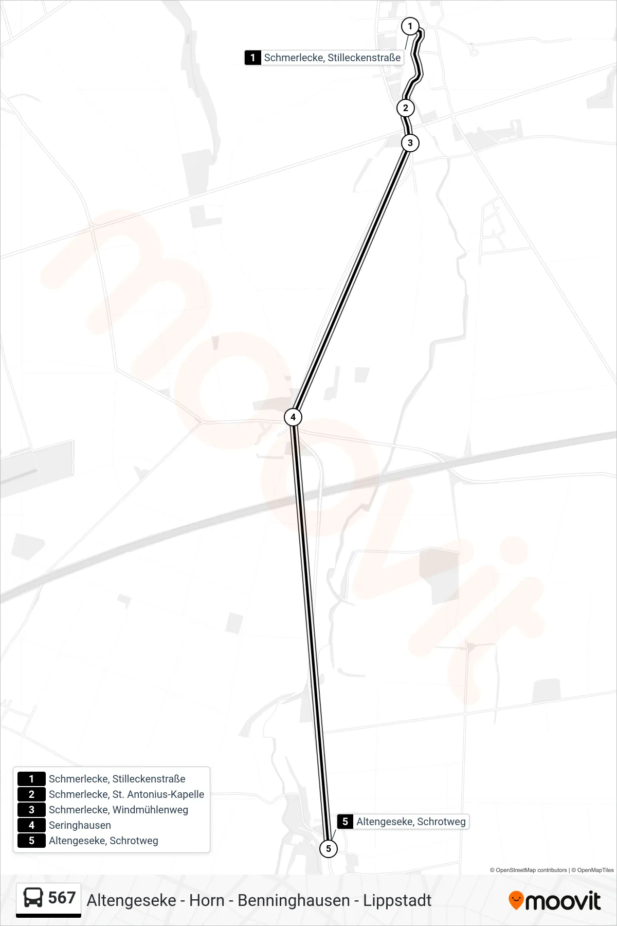 567 bus Line (Altengeseke, Schrotweg) route and stops on a map