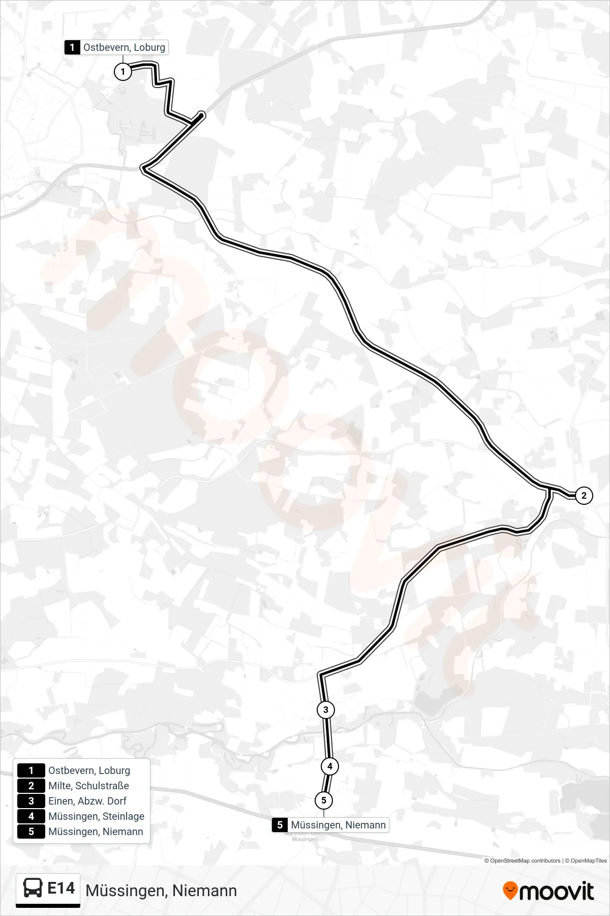 Linie E14 (Tram) Richtung Müssingen, Niemann: Route und Haltestellen auf der Karte