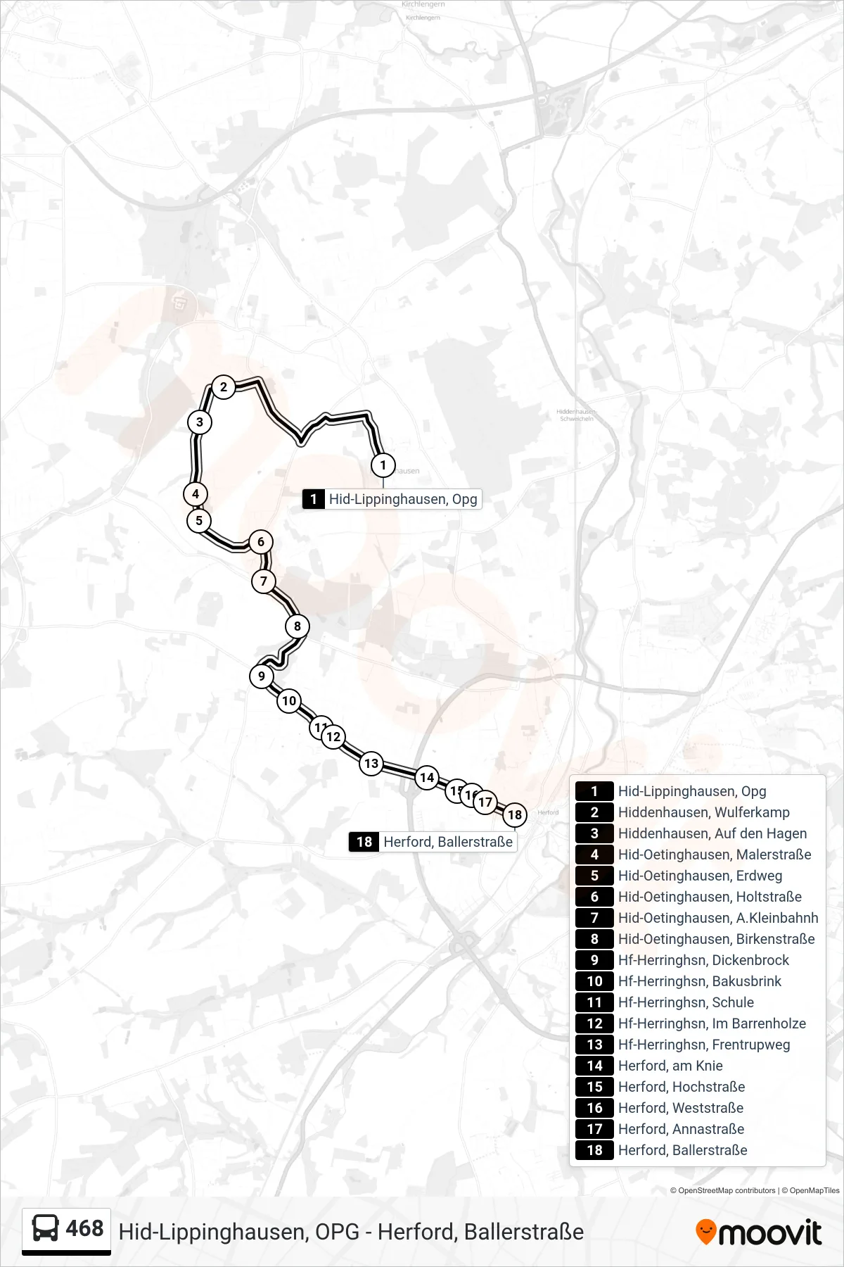 Linie 468 (Bus) Richtung Herford, Ballerstraße: Route und Haltestellen auf der Karte