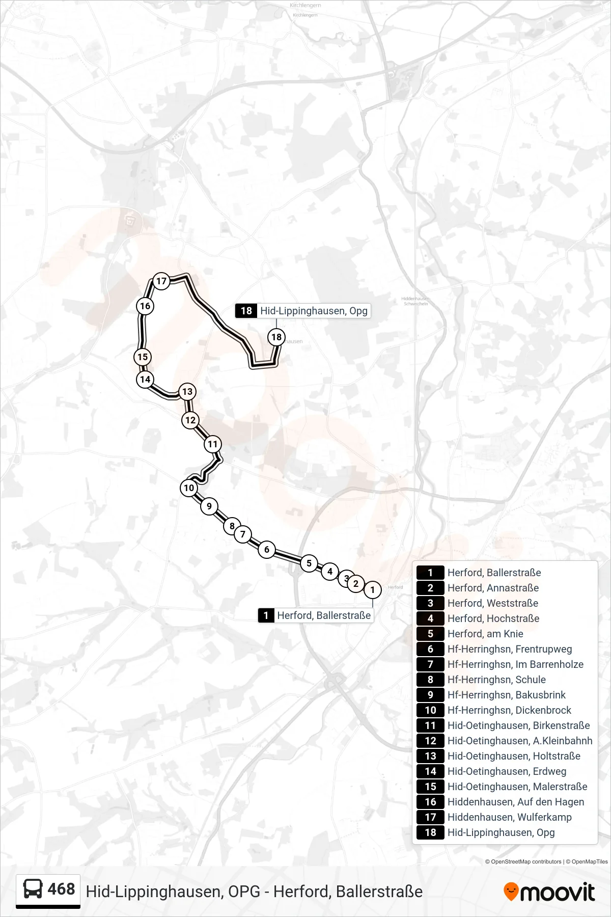 Linie 468 (Bus) Richtung Hid-Lippinghausen, Opg: Route und Haltestellen auf der Karte