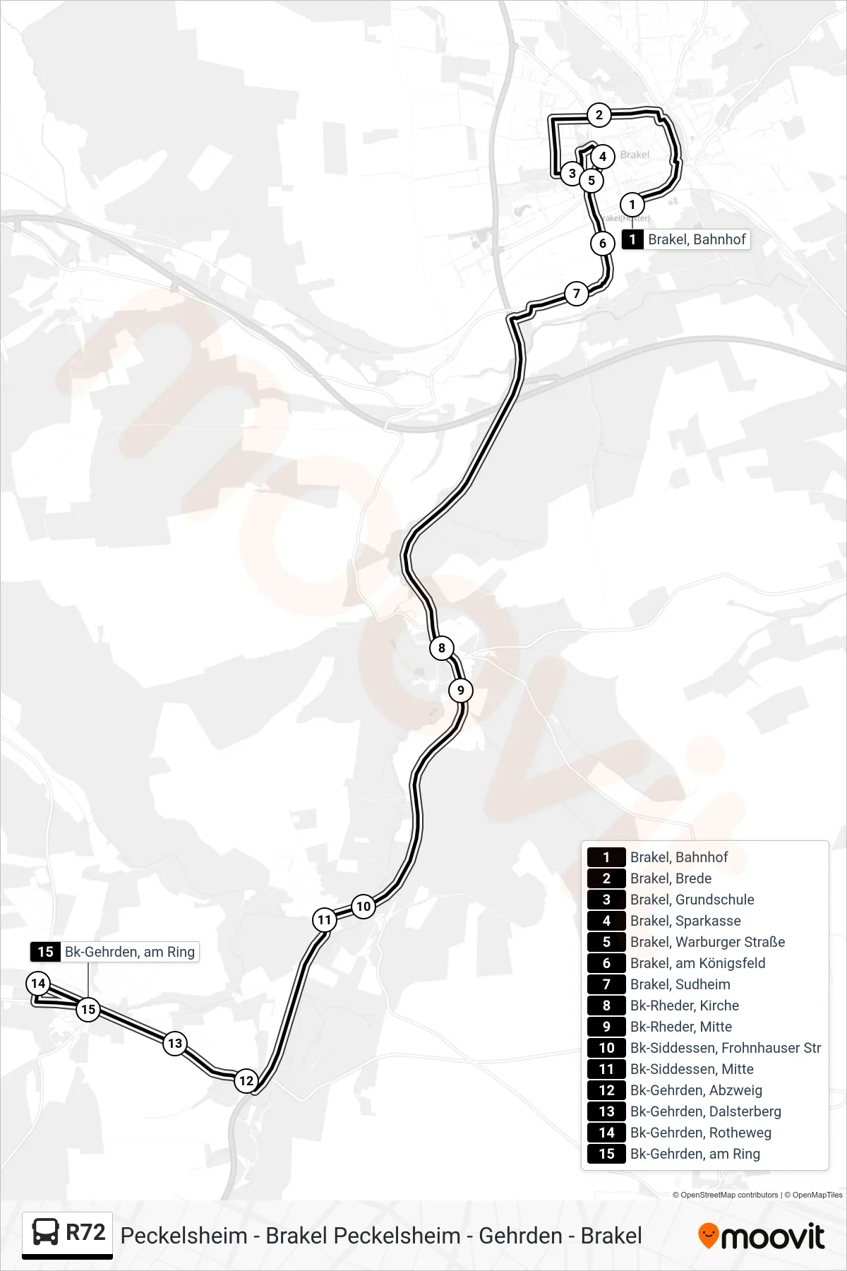 R72 bus Line (Bk-Gehrden, am Ring) route and stops on a map
