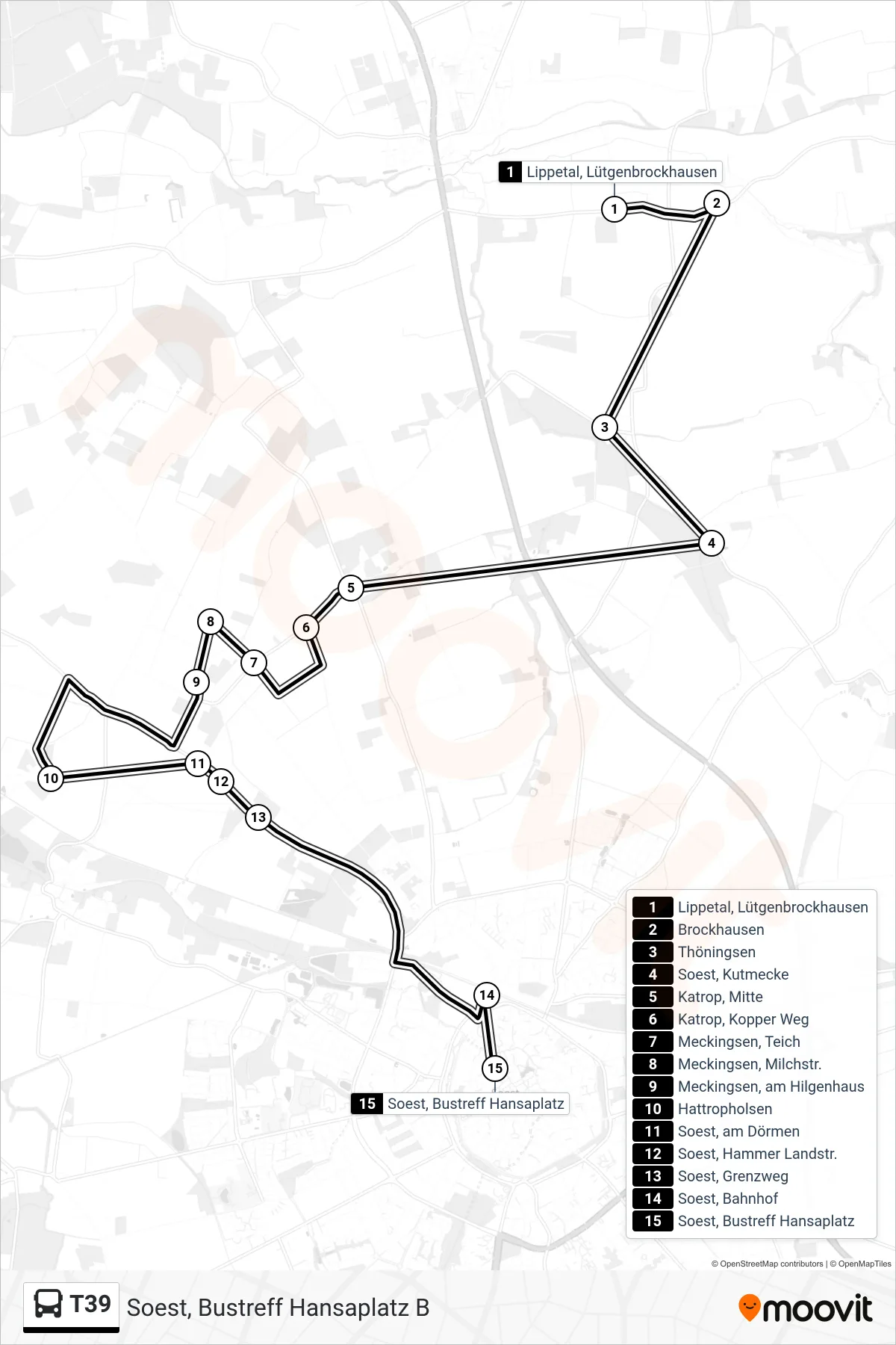 Linie T39 (Bus) Richtung Soest, Bustreff Hansaplatz B: Route und Haltestellen auf der Karte