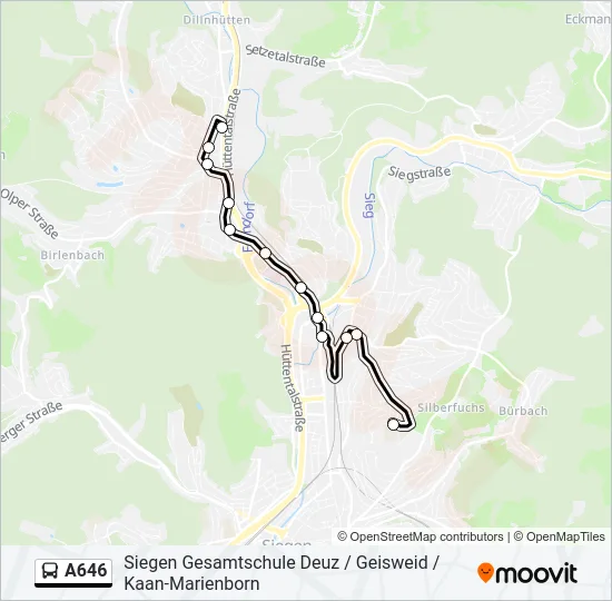 A646 Bus Line Map