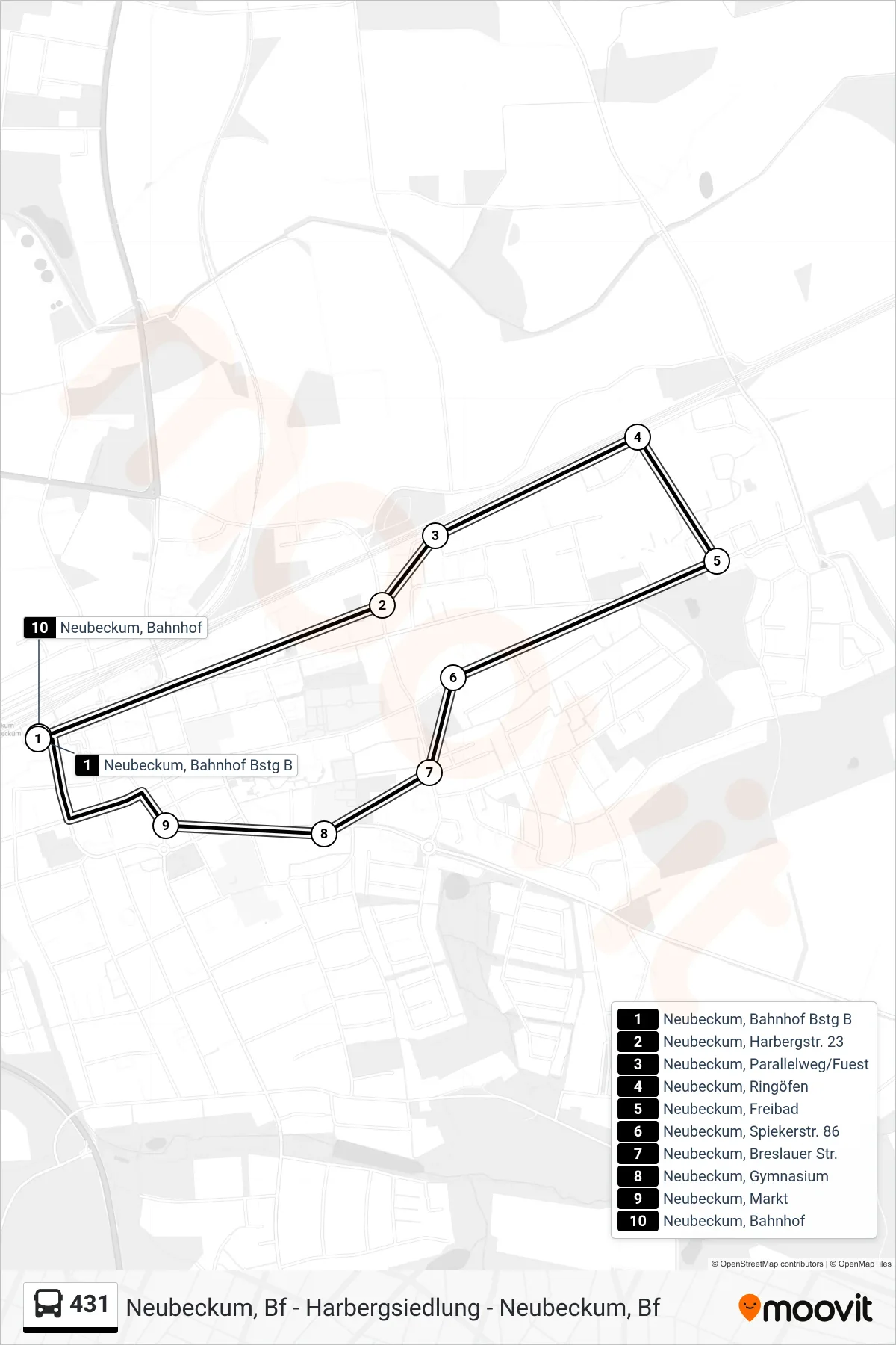 Linie 431 (Bus) Richtung Neubeckum, Bahnhof: Route und Haltestellen auf der Karte